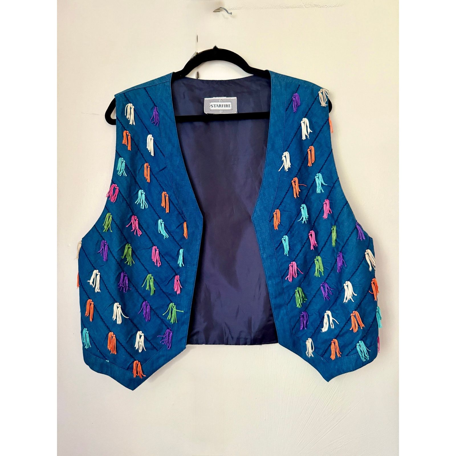 Vintage Vintage 70’s Blue tassel Open Front Vest Jacket Large Size L / US 10 / IT 46 - 1 Thumbnail