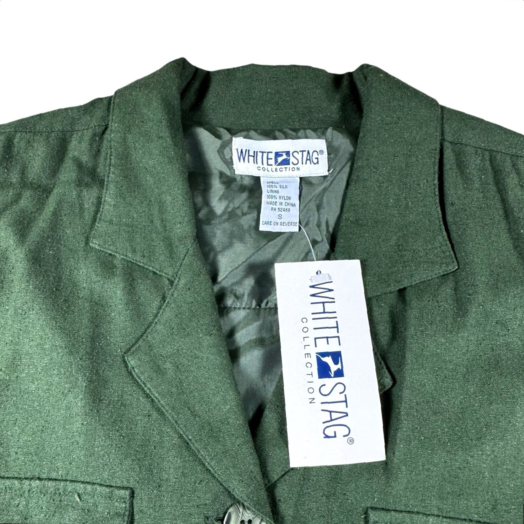 Vintage VINTAGE Silk Shirt White Stag Button-Up Long Sleeve Blouse Women’s Small Green Flutter Sleeve Size S / US 4 / IT 40 - 3 Thumbnail