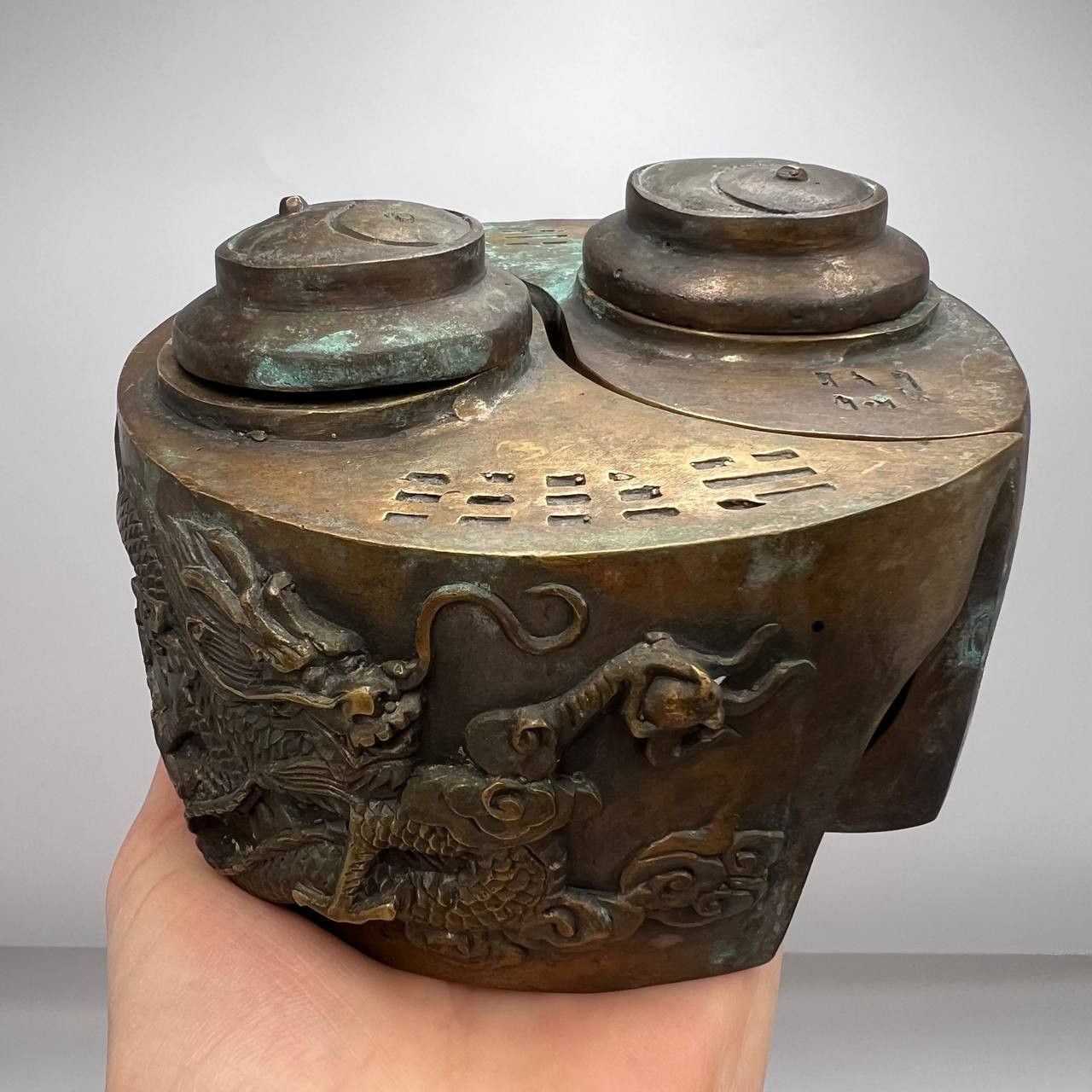 Vintage Yin Yang Antique Chinese Pair Teapot Draggon Phoenix Marked Size ONE SIZE - 4 Thumbnail