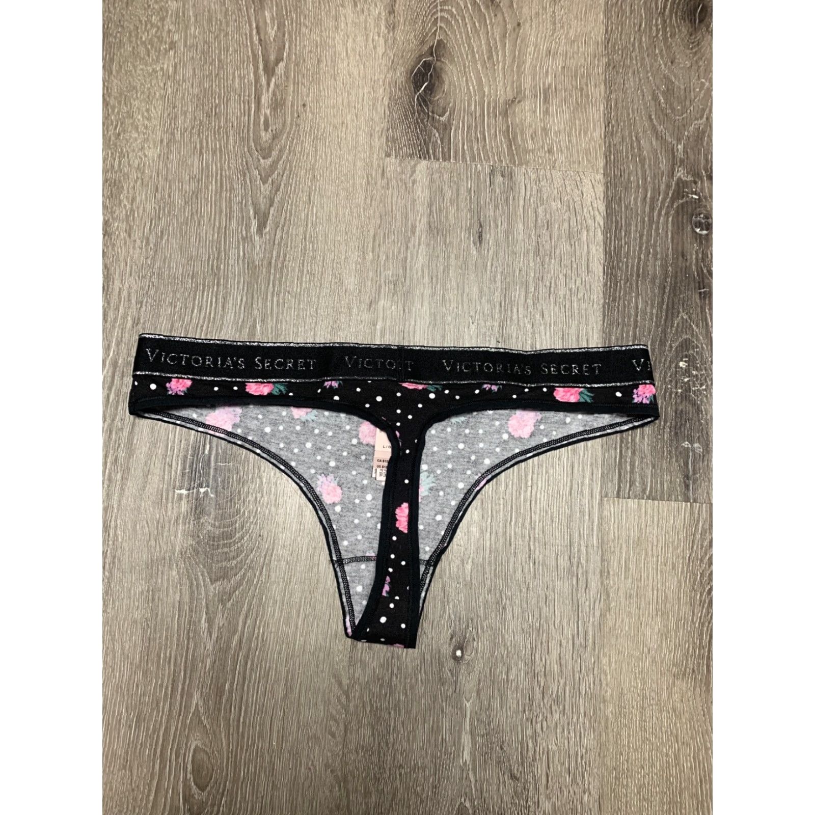 Victoria's Secret Victoria's Secret Logo Thong Panty Black Floral L NWT Womens Panties Size 36" / US 14 / IT 50 - 5 Thumbnail
