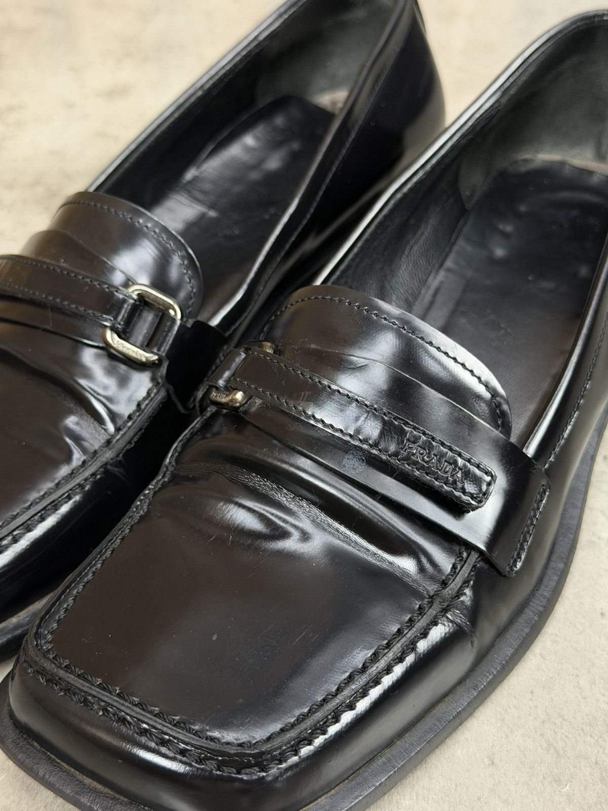 Prada Prada Black Leather Square Toe Loafers Women’s Size 37 Size US 7 / IT 37 - 6 Thumbnail