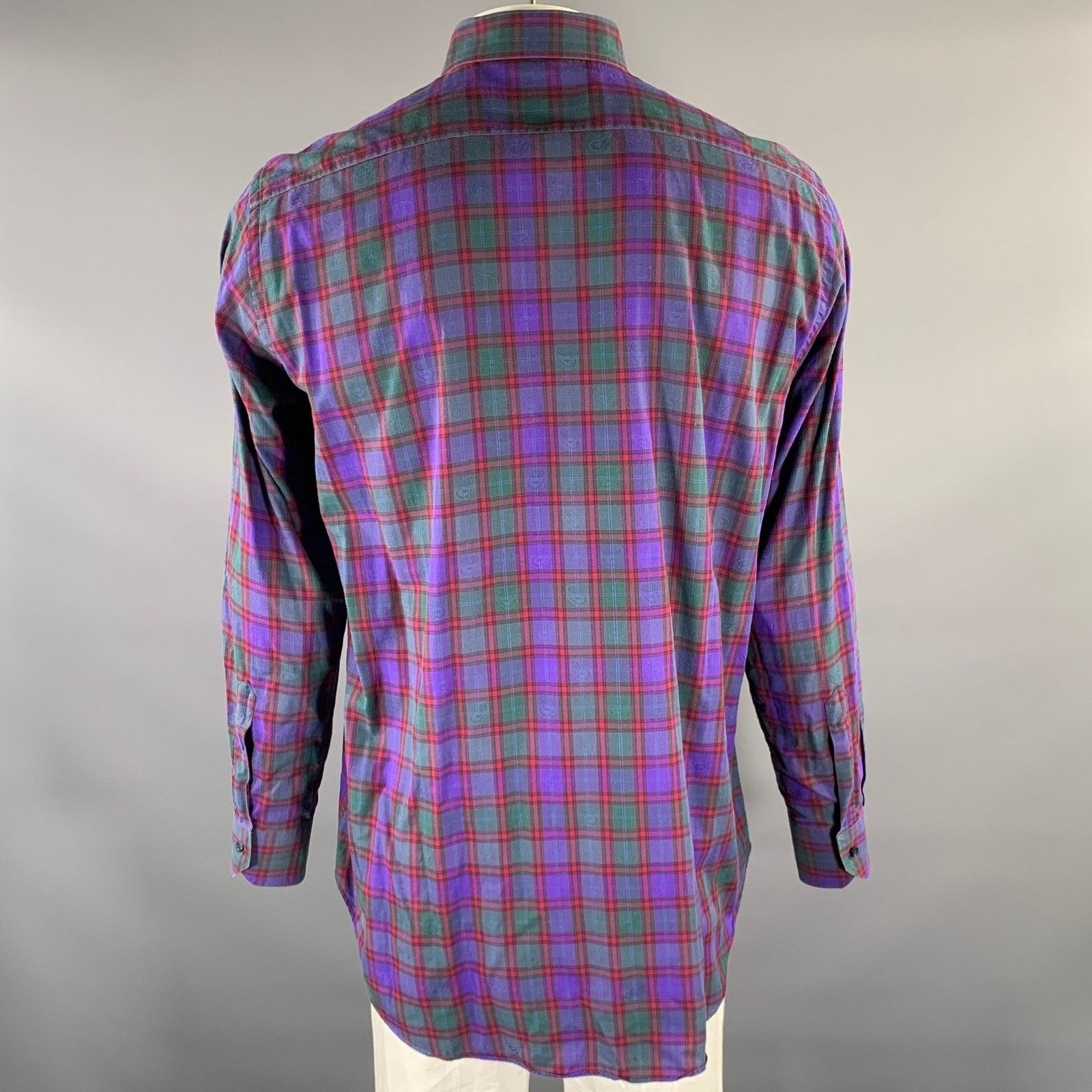 Etro ETRO XL Purple Red Green Plaid Pointed Collar LS Shirt Size US XL / EU 56 / 4 - 4 Thumbnail