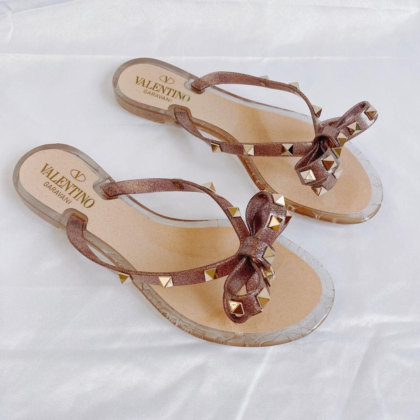Valentino Valentino Garavani Rockstud bow glitter rubber sandals Size US 6 / IT 36 - 5 Thumbnail