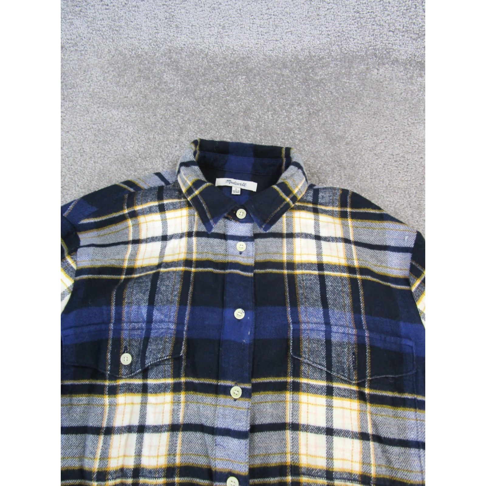 Vintage VINTAGE Madewell Flannel Shirt Womens Small Blue Yellow Plaid Cotton Button-Up Long Sleeve Size S / US 4 / IT 40 - 2 Thumbnail