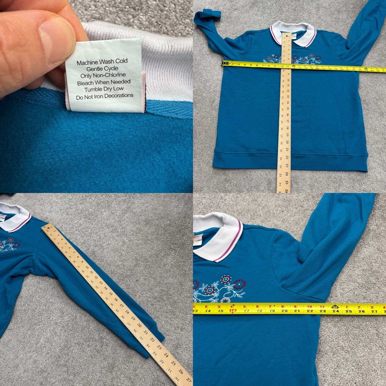Vintage Adrian Delafield Womens Collared Pullover Sweatshirt L Blue Floral Embroidered Knit Shirt Womens Regular Size L Size L / US 10 / IT 46 - 8 Thumbnail