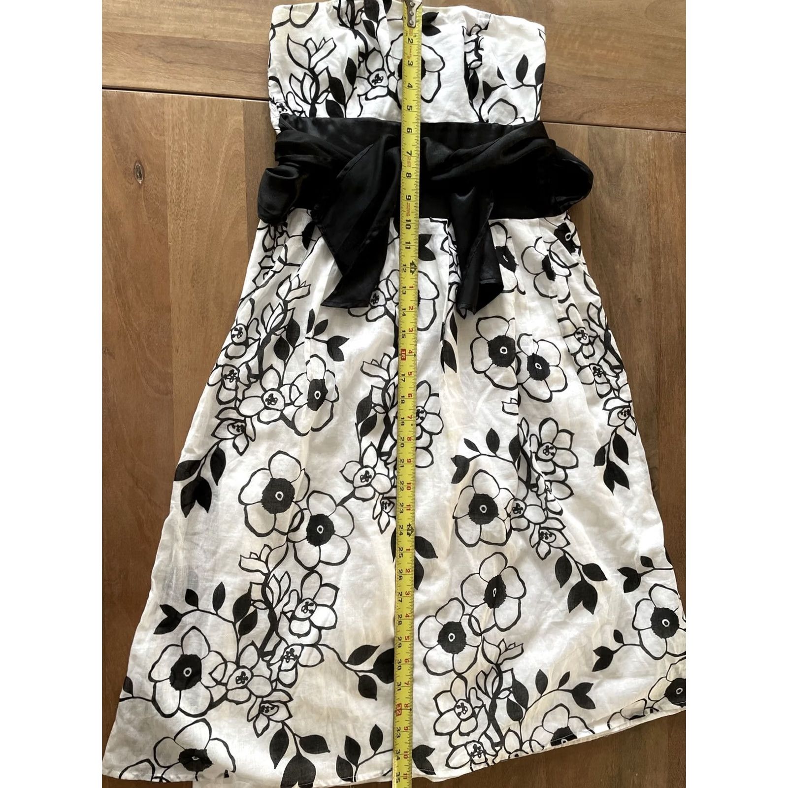 Vintage Zinc Black and White Floral Strapless Sleeveless Ribbon Dress S Size S / US 4 / IT 40 - 7 Thumbnail