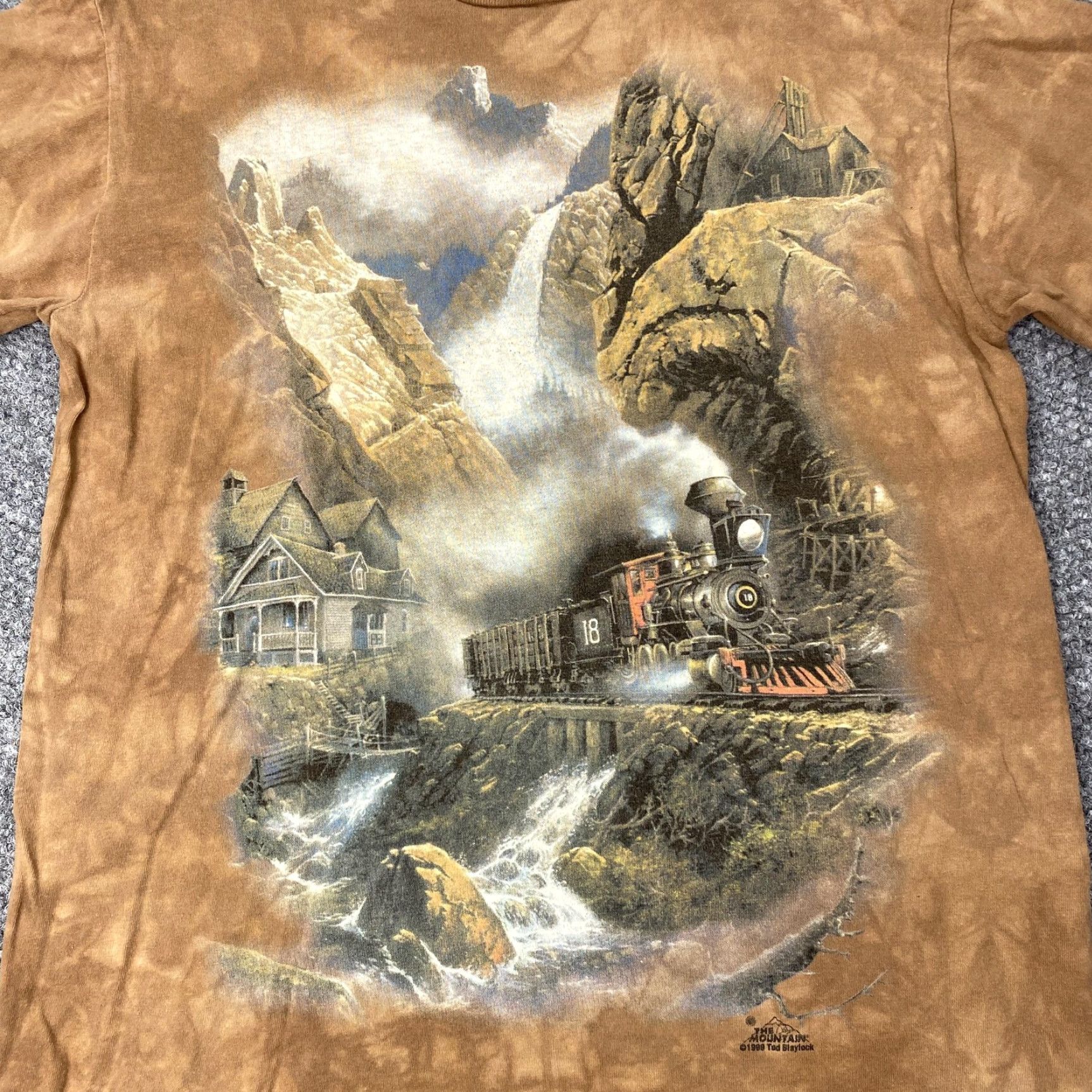 The Mountain VINTAGE The Mountain Shirt Mens Large Brown Tie Dye Steam Train Locomotive 90s Graphic Crew Neck Cotton T-Shirt Mens Size US L / EU 52-54 / 3 - 2 Thumbnail