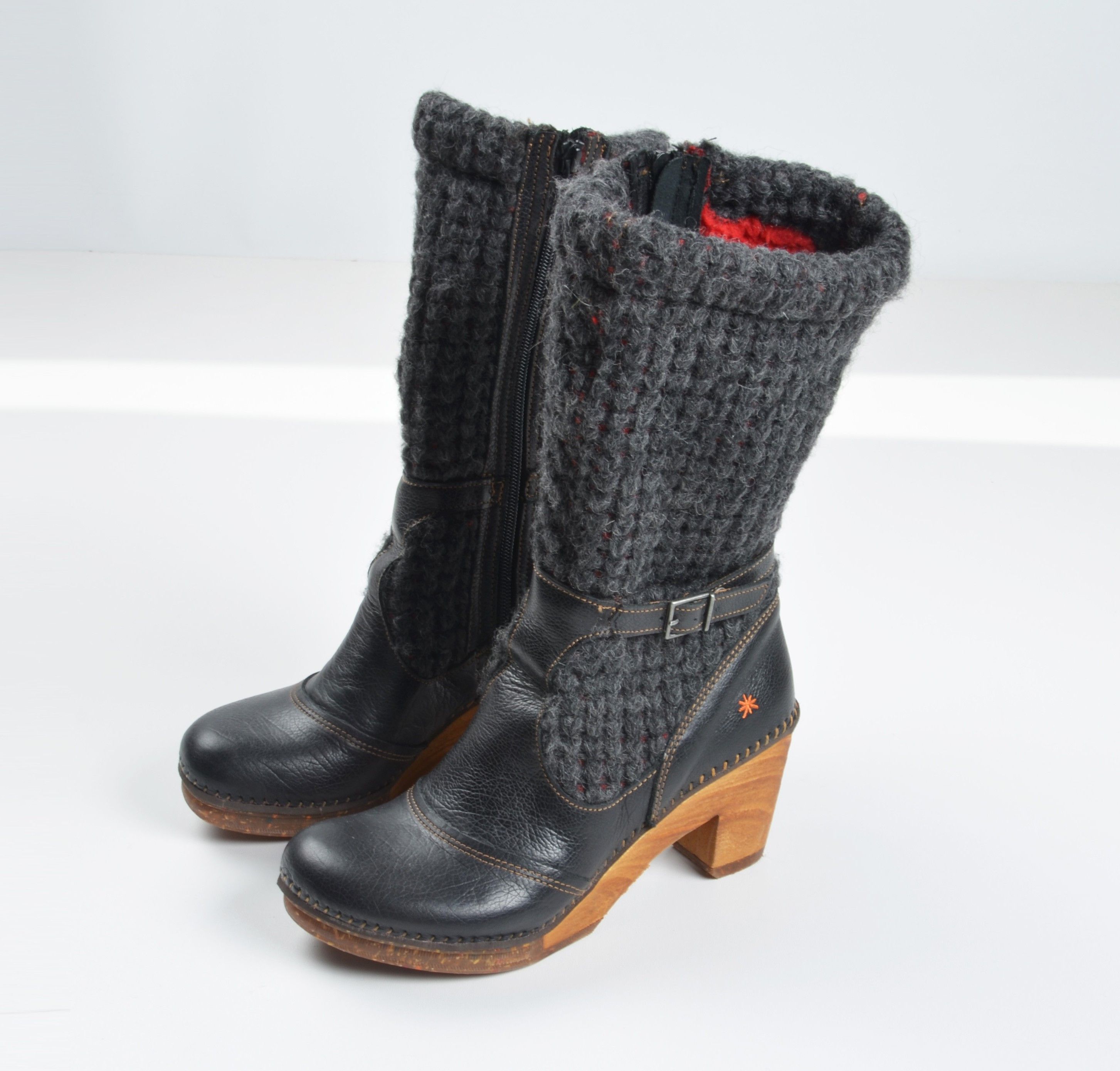 Other The Art Company Y2K Knit Leather Clog Wooden Heel Boots Size US 9 / IT 39 - 1 Thumbnail
