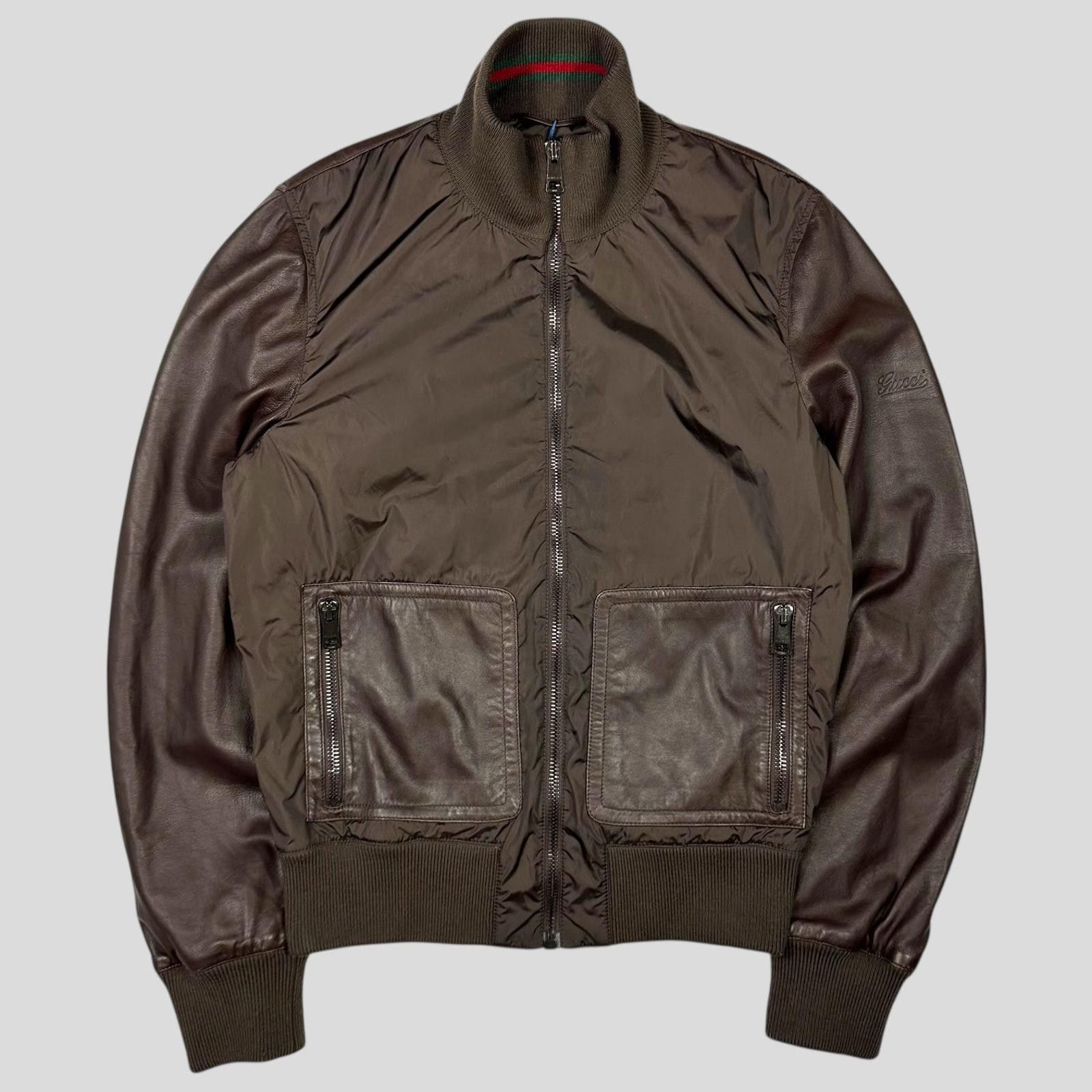 Gucci Gucci Brown Nappa Leather Hybrid Logo Bomber Jacket IT46 - S Size US S / EU 44-46 / 1 - 3 Thumbnail