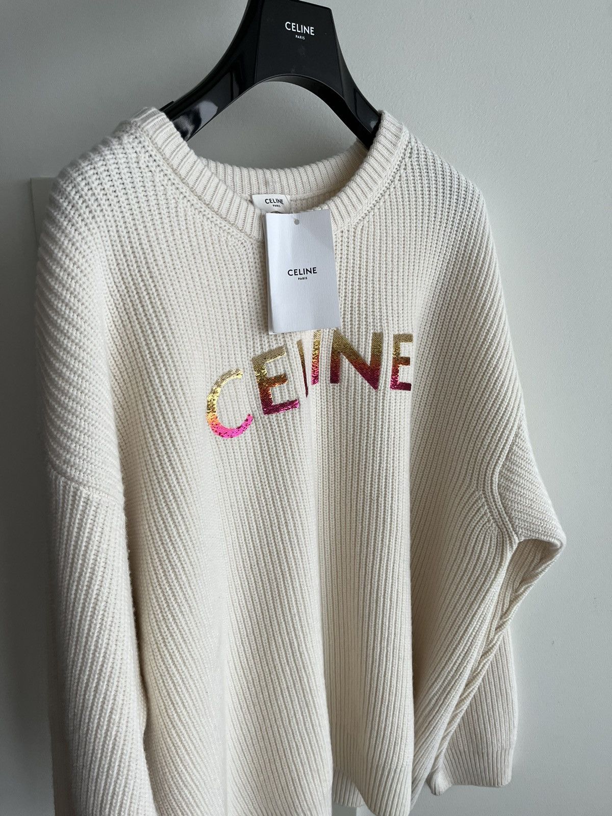 Celine × Hedi Slimane Celine by Hedi Slimane Runway Logo Wool Sweater Brand New Size US XXL / EU 58 / 5 - 23 Thumbnail