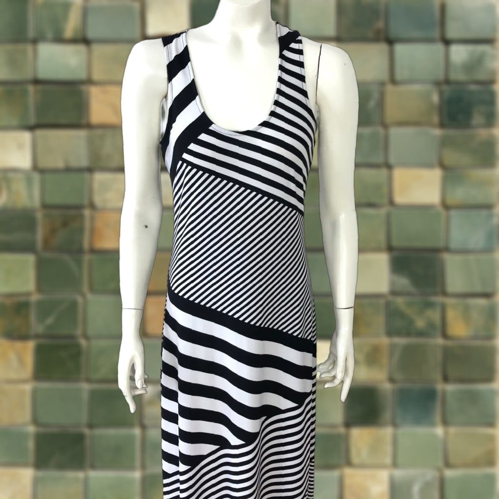 Calvin Klein Calvin Klein Maxi Dress Black Sleeveless Tank Top Polyester 8 Dress, Striped Pattern, Long Casual Party/Cocktail Womens - Regular XS? Size M / US 6-8 / IT 42-44 - 1 Thumbnail