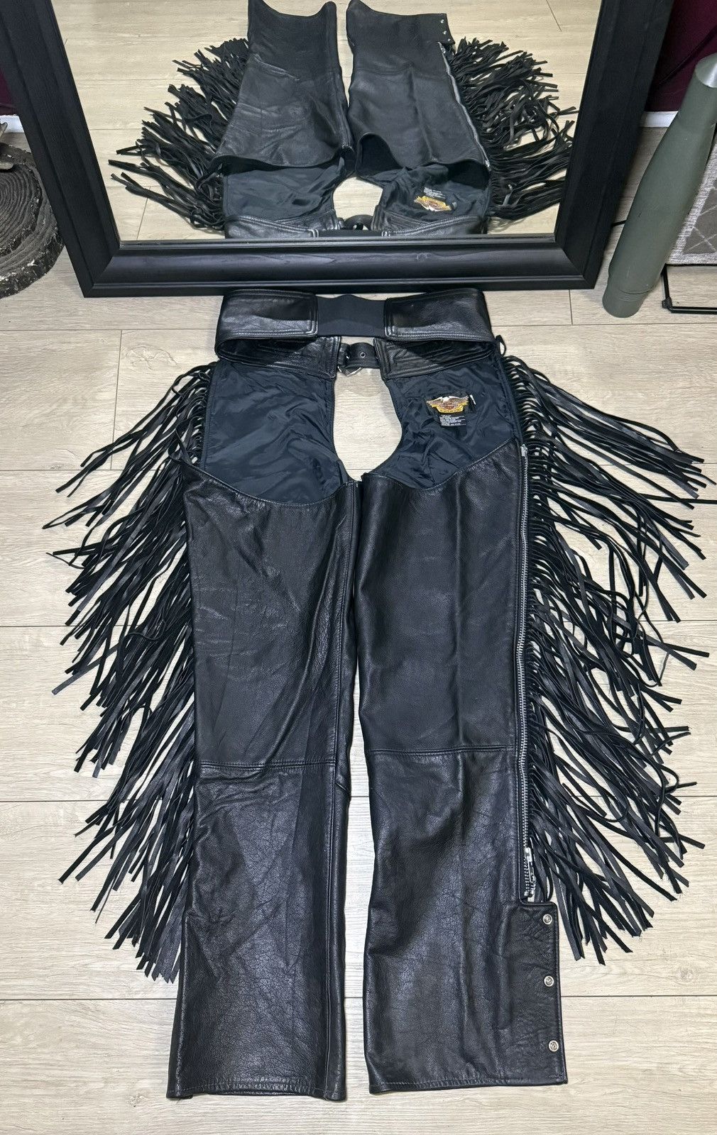 Harley Davidson Vintage 1990s Harley Davidson Black Leather Chaps Size 30" / US 8 / IT 44 - 2 Thumbnail