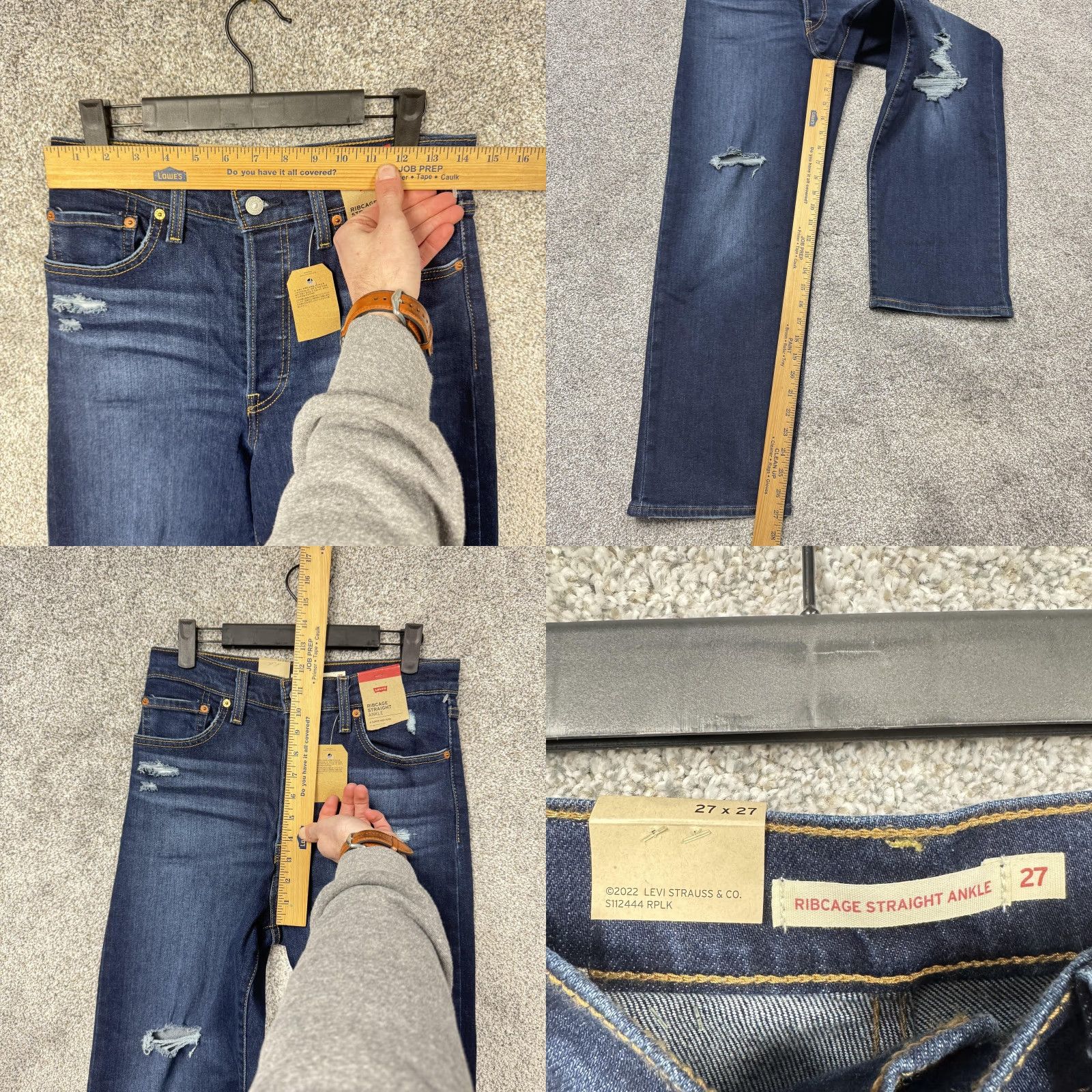 Levi's Levi's Ribcage Straight Ankle Jeans Womens 27 Blue High Rise Distressed 27x27 Size 27" / US 4 / IT 40 - 8 Thumbnail