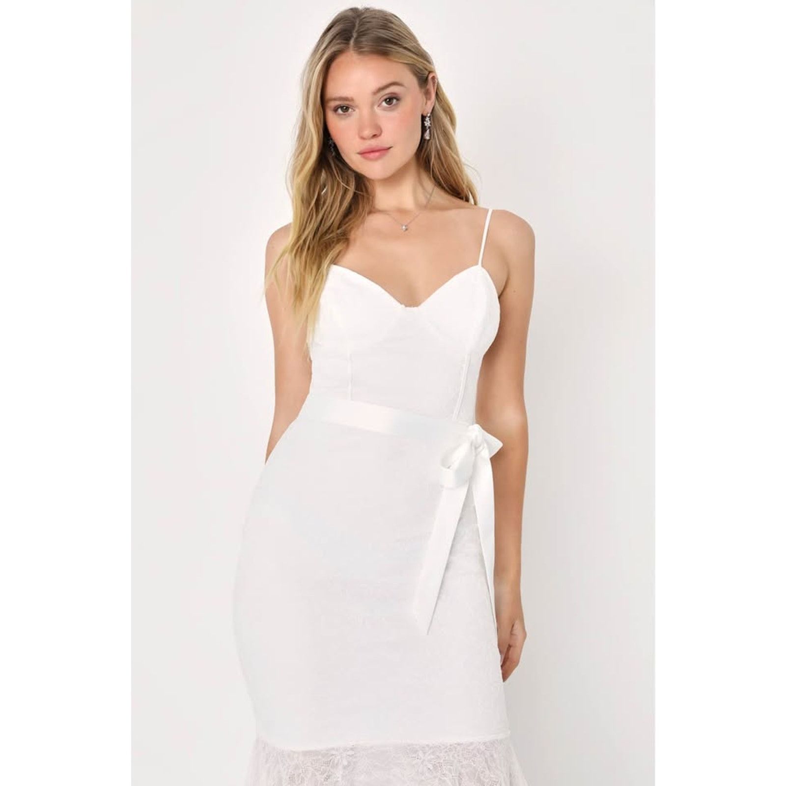 Other NWT Lulus Elegant Ease White Lace Trumpet Midi Dress sz M Size M / US 6-8 / IT 42-44 - 3 Thumbnail