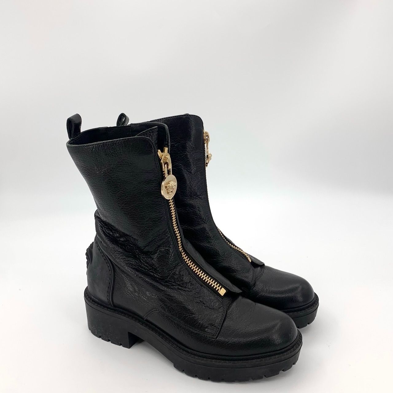 Versace [Versace] Medusa Head Black Leather Zip Boots 35 Size US 5 / IT 35 - 1 Thumbnail