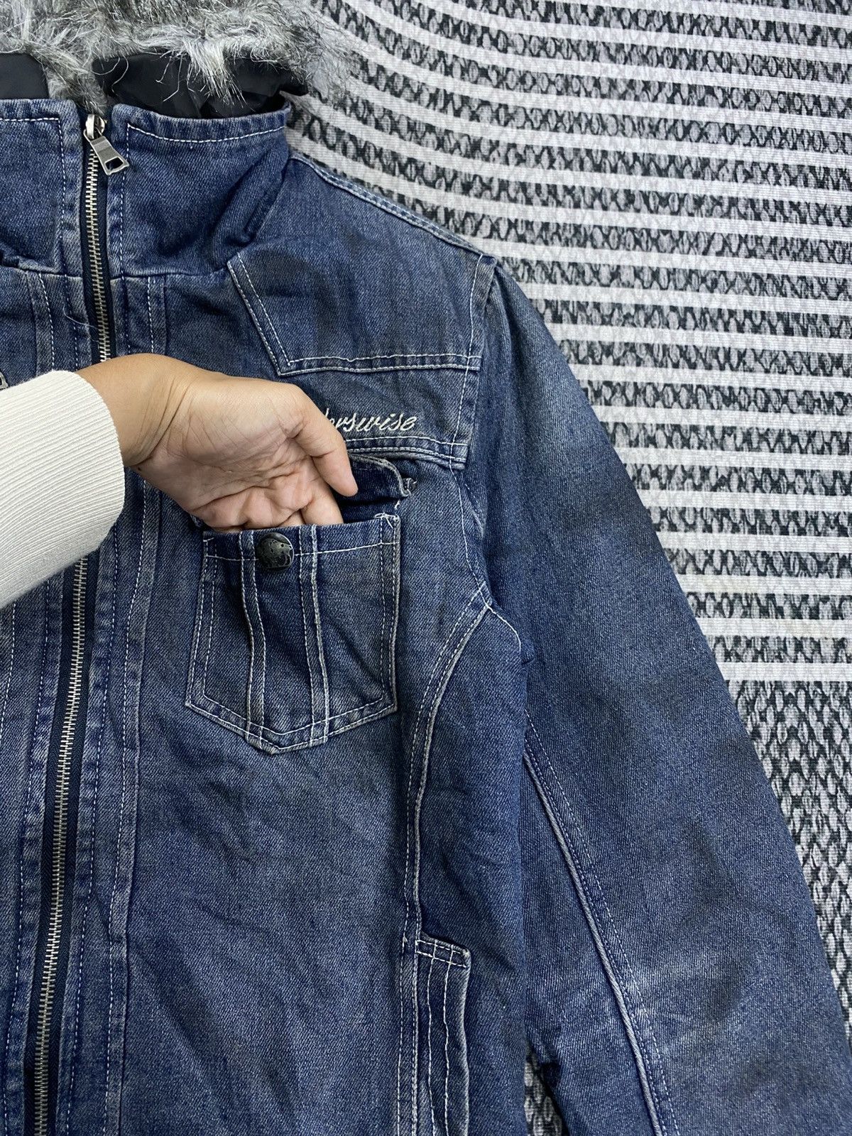 In The Attic Vintage In The Attic Denim Fur Bikers Jacket Size US M / EU 48-50 / 2 - 8 Thumbnail
