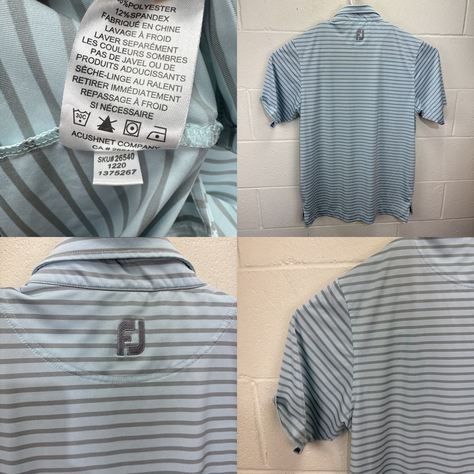 Footjoy FootJoy Polo Men's Medium Polo Athletic Fit Blue Gray Striped Shirt Golf Size US M / EU 48-50 / 2 - 8 Thumbnail