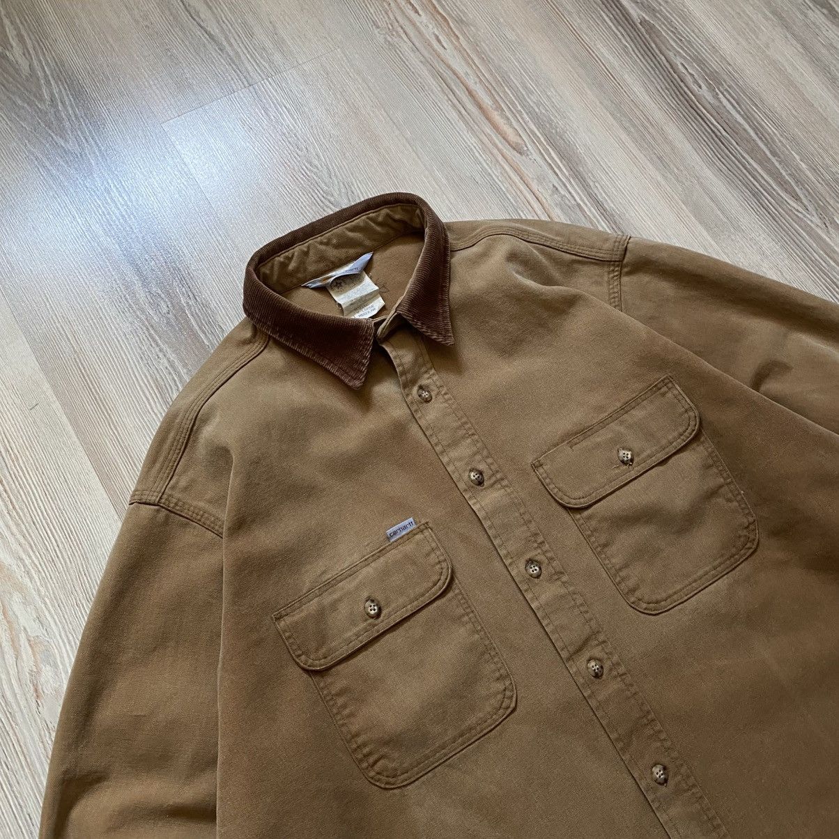 Vintage Carhartt Faded Canvas Corduroy Collar Shirt 90s