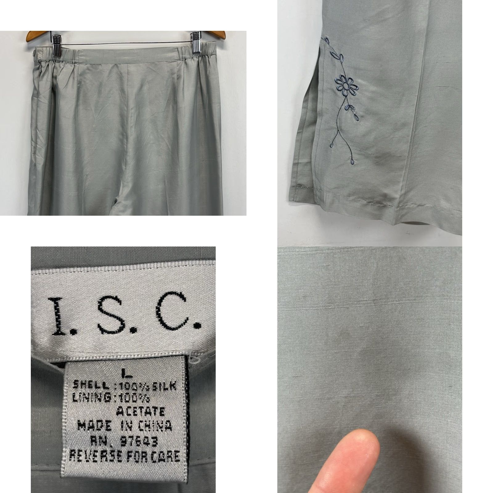Vintage VINTAGE ISC Silk Outfit Pants Shirt Grey Large Womens 1990s Embroidered Y2K Fairy Size L / US 10 / IT 46 - 9 Thumbnail