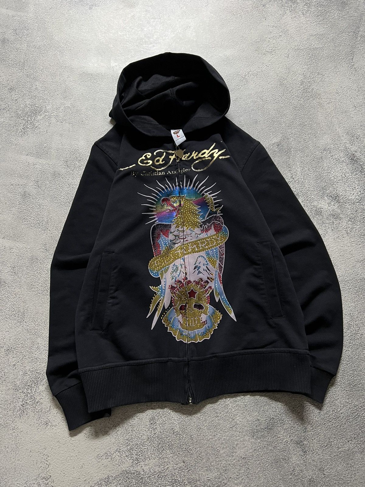 Christian Audigier × Ed Hardy × Vintage Vintage Y2k 🦅☠️ Ed Hardy Eagle Skull Big Logo Hoodie 90’s Size L / US 10 / IT 46 - 4 Thumbnail