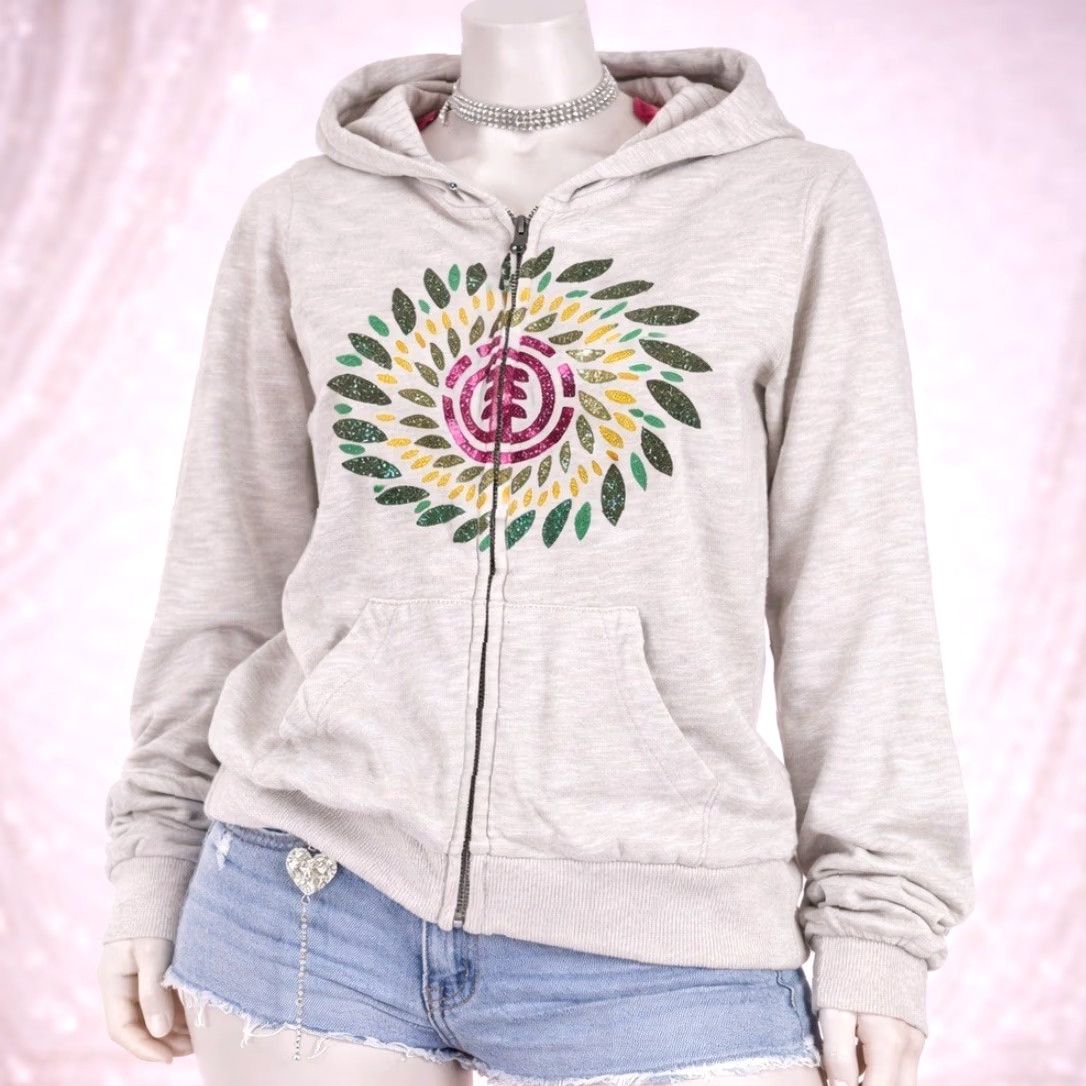 Element VINTAGE Element Hoodie Womens XS Small Skater Beige 2000s Grunge Full Zip Cream Graphic Print Southwestern Hooded Size XS / US 0-2 / IT 36-38 - 2 Thumbnail