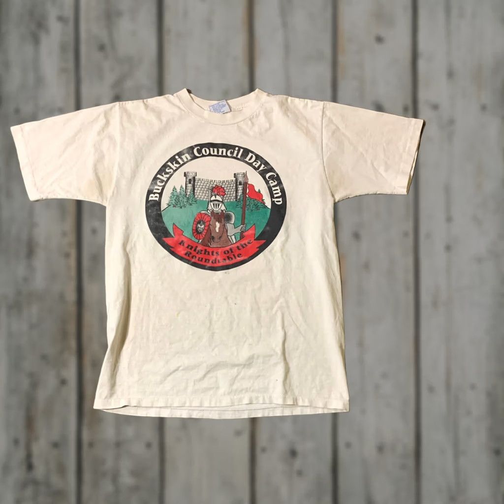 Vintage VINTAGE Single Stitch 90s Mens Large White T-Shirt Knights Of the Round Table Size US L / EU 52-54 / 3 - 1 Thumbnail