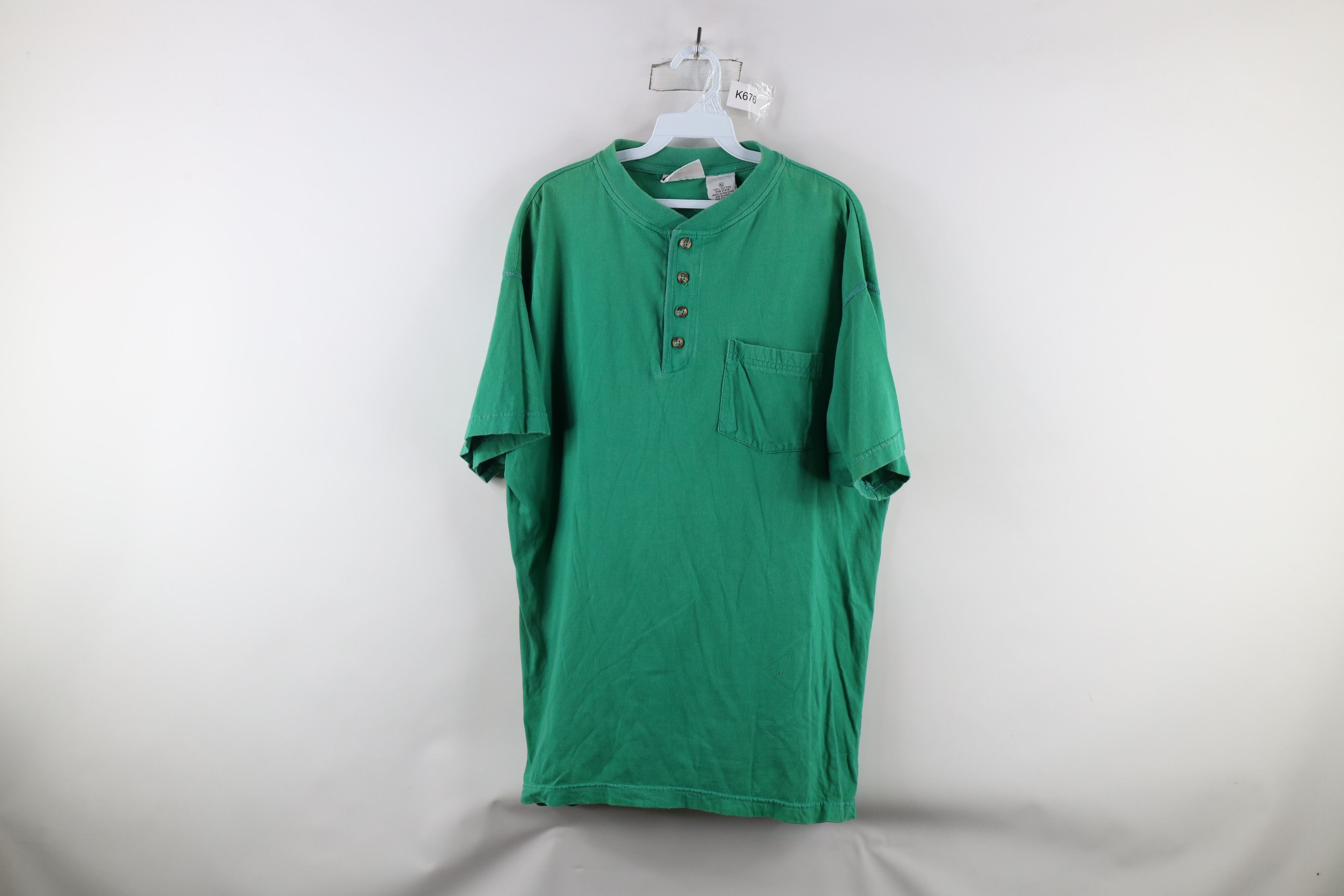 Vintage Vintage 90s Streetwear Short Sleeve Henley T-Shirt Green Size US XL / EU 56 / 4 - 1 Thumbnail