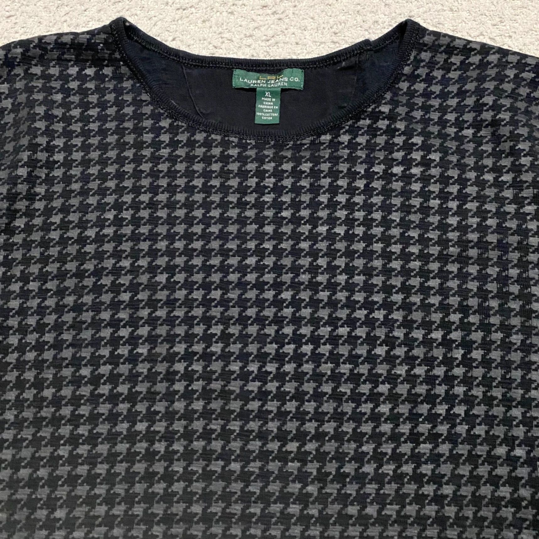 Ralph Lauren Ralph Lauren Womens XL Shirt Black Houndstooth Elbow Patches Pullover Plaid Crew Neck Long Sleeve Knit Button Blouse Classic Womens XL Black 90s Décor Size XL / US 12-14 / IT 48-50 - 3 Thumbnail