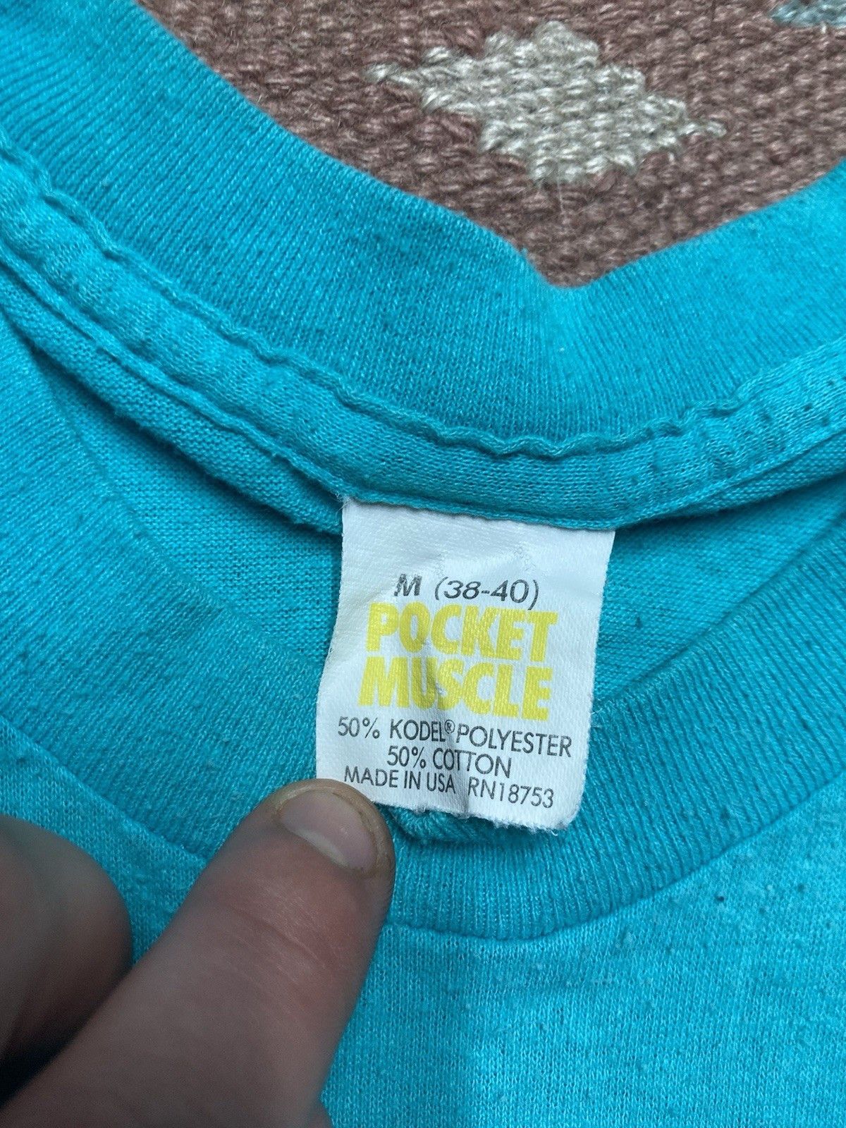 Vintage Vintage 80s pocket t shirt blank teal blue soft adult medium Size US M / EU 48-50 / 2 - 5 Thumbnail