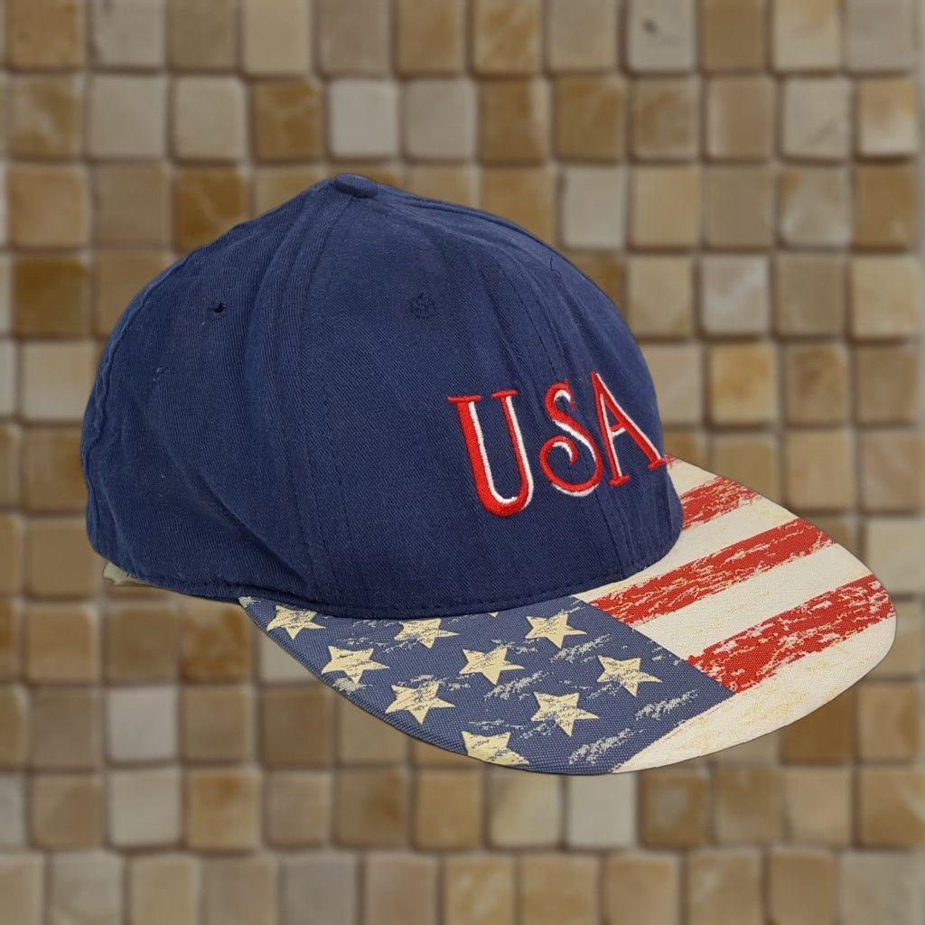 Vintage VINTAGE USA American Flag Snapback Adjustable Navy Blue Golf Hat Baseball Cap Mens Size ONE SIZE - 1 Thumbnail