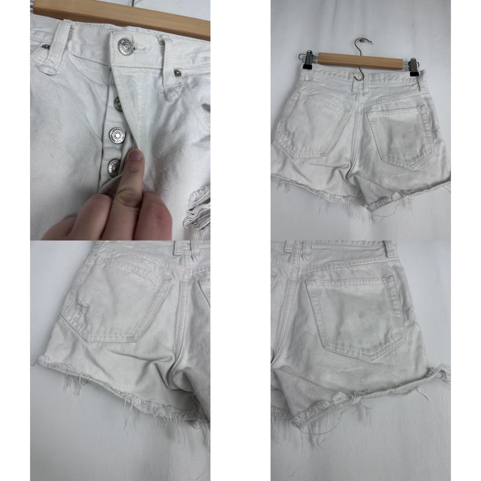 Vintage We The Free White Cotton Denim Distressed High Waisted Cut-Off Shorts Womens Size 24 26 Inseam 4in Size 42" / US 20 - 8 Thumbnail