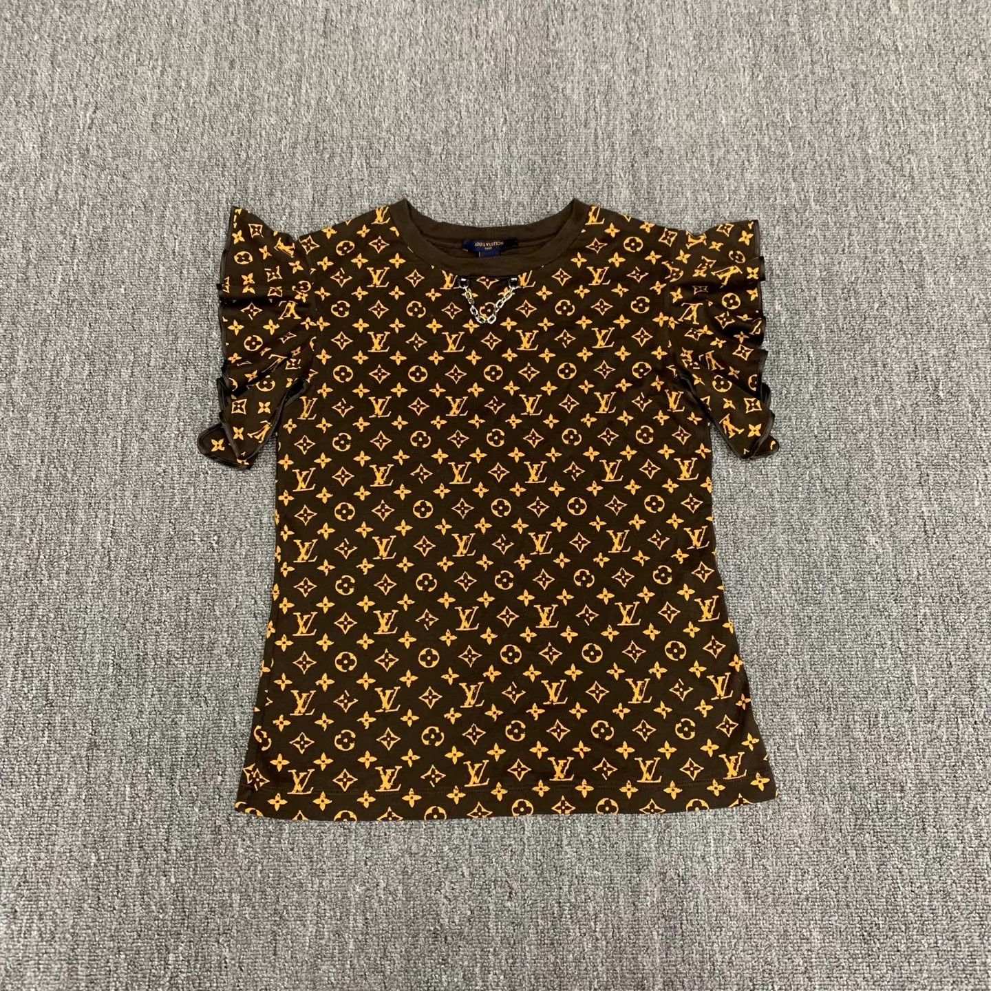 Louis Vuitton LV Brown Monogram Ruffled Short Sleeve Women's XS Size XS / US 0-2 / IT 36-38 - 1 Thumbnail