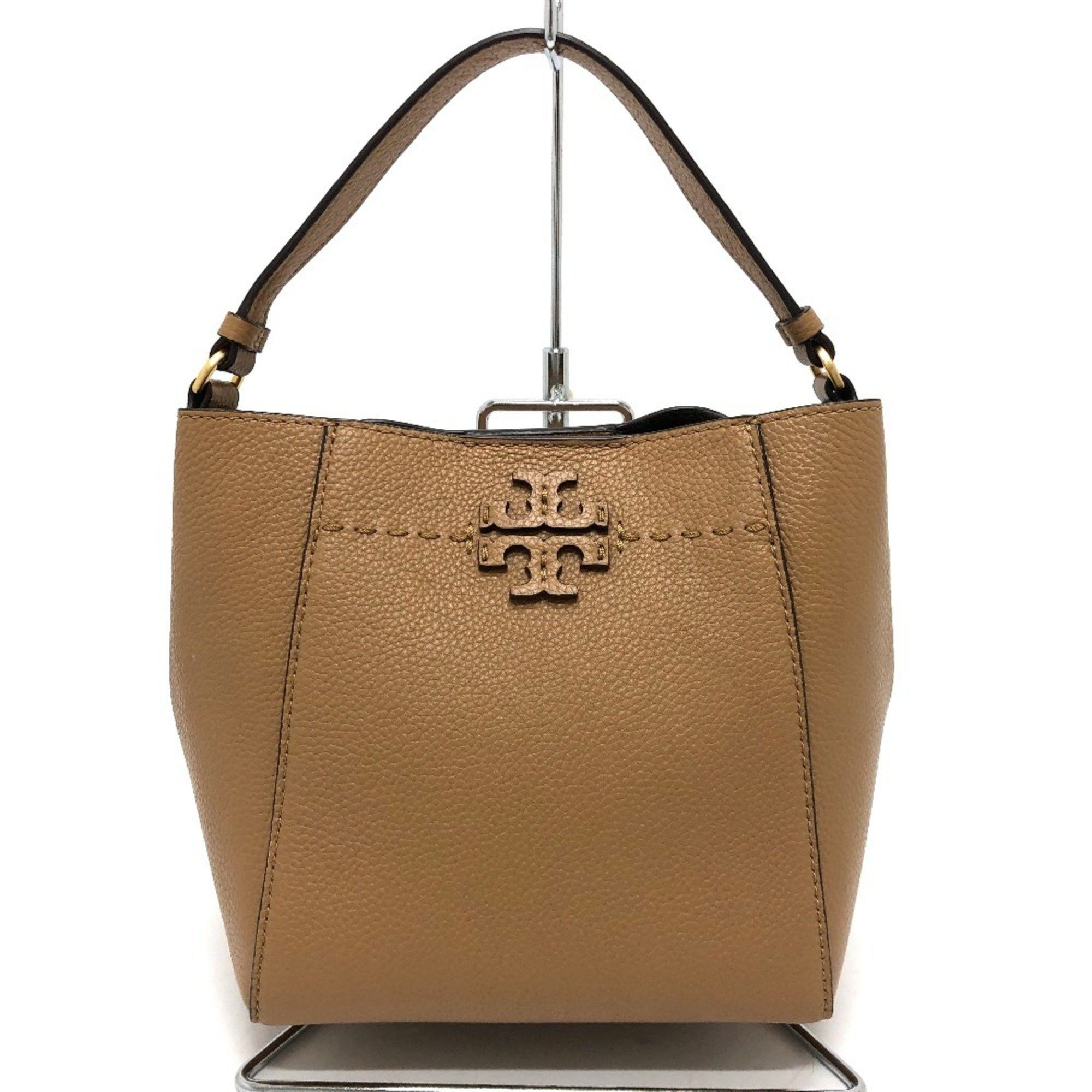 Tory Burch Logo 2Way Bag Handbag Shoulder Leather Women's Beige