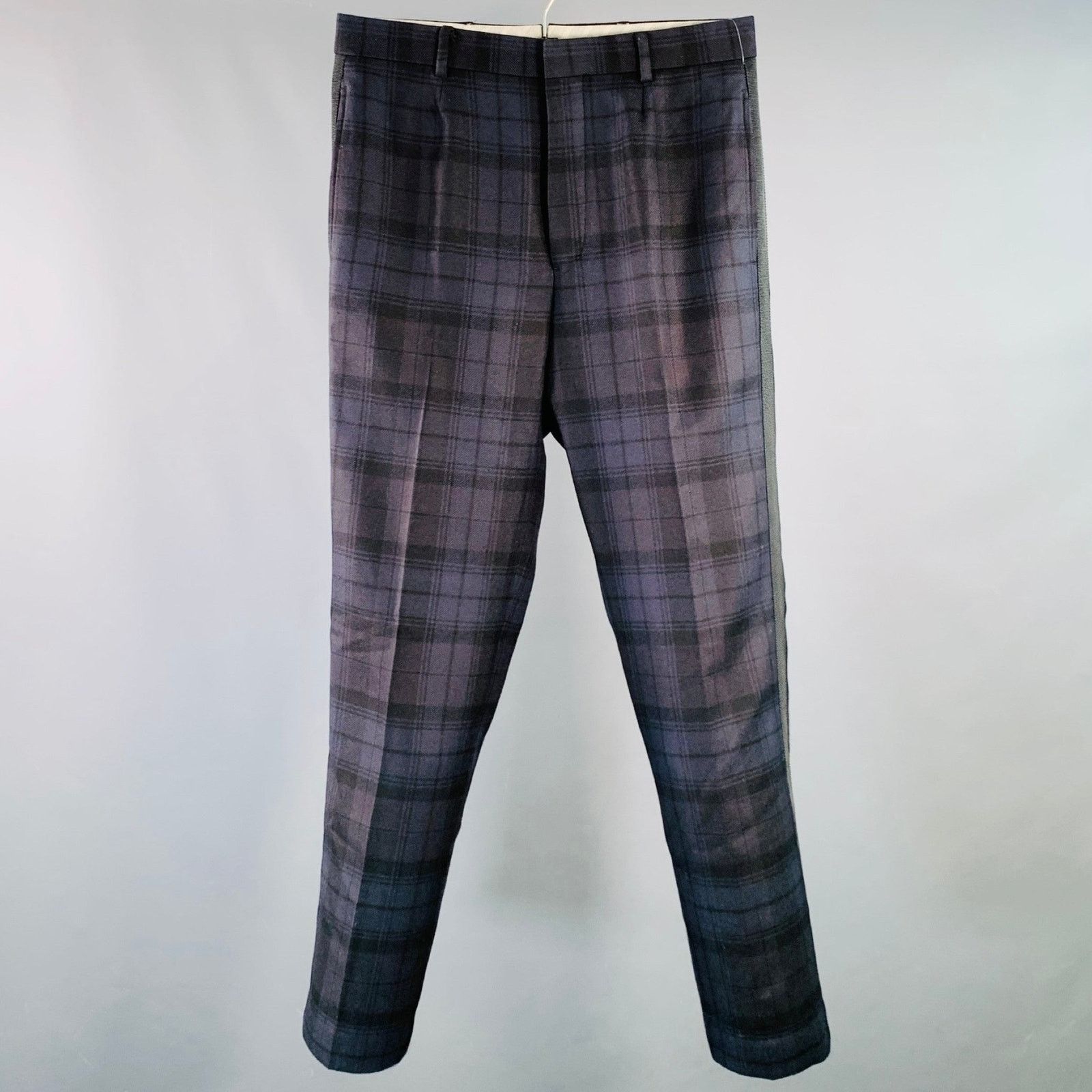 Brooks Brothers Black Fleece BLACK FLEECE Navy Black Plaid Wool Twill Dress Pants Size US 28 / EU 44 - 1 Thumbnail