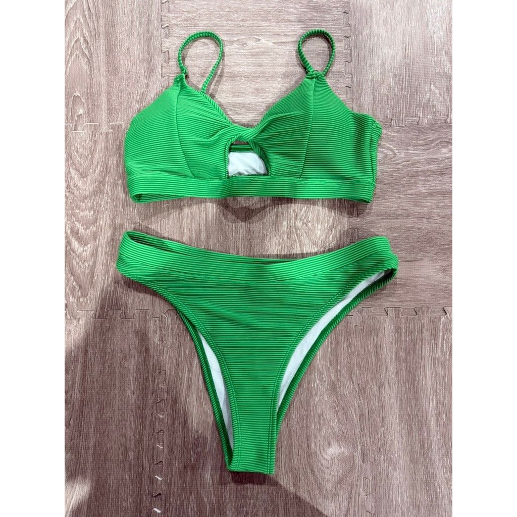 The Unbranded Brand Womens Green Ribbed 2-Piece Bikini Set Size XL Triangle Top Size XL / US 12-14 / IT 48-50 - 2 Thumbnail