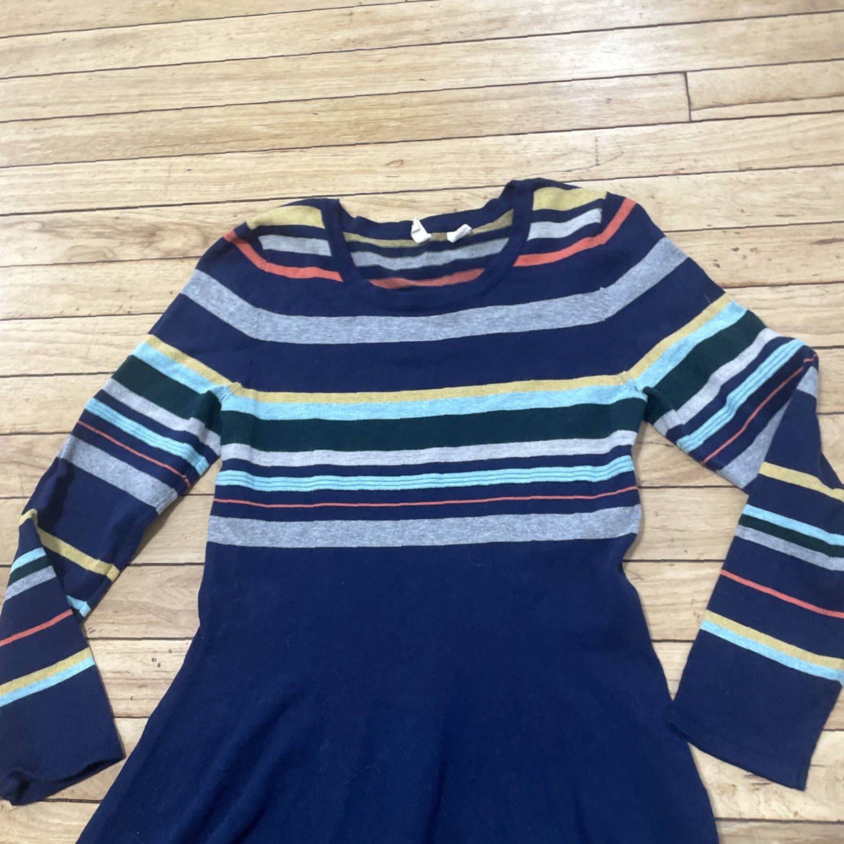 Vintage Moth Sweater Dress Women S Fit Flare Stripe Blue Merino Wool Blend Boho Cozy Dress Size S Size S / US 4 / IT 40 - 4 Thumbnail