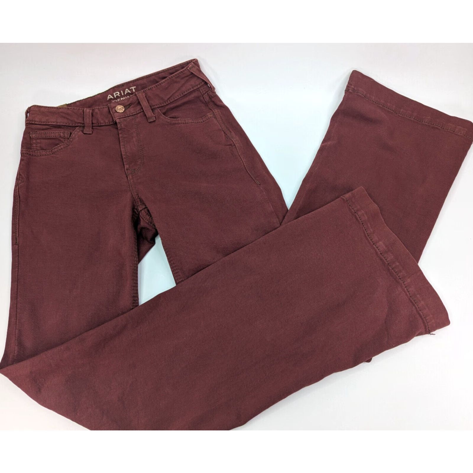 Ariat Ariat Jeans Womens 25R Slim Wide Leg Trouser High-Rise Cherry Mahogany Red Denim 5-Pocket Western Cowboy Boot Cut Wide-Leg 1900s? Size 42" / US 20 - 2 Thumbnail