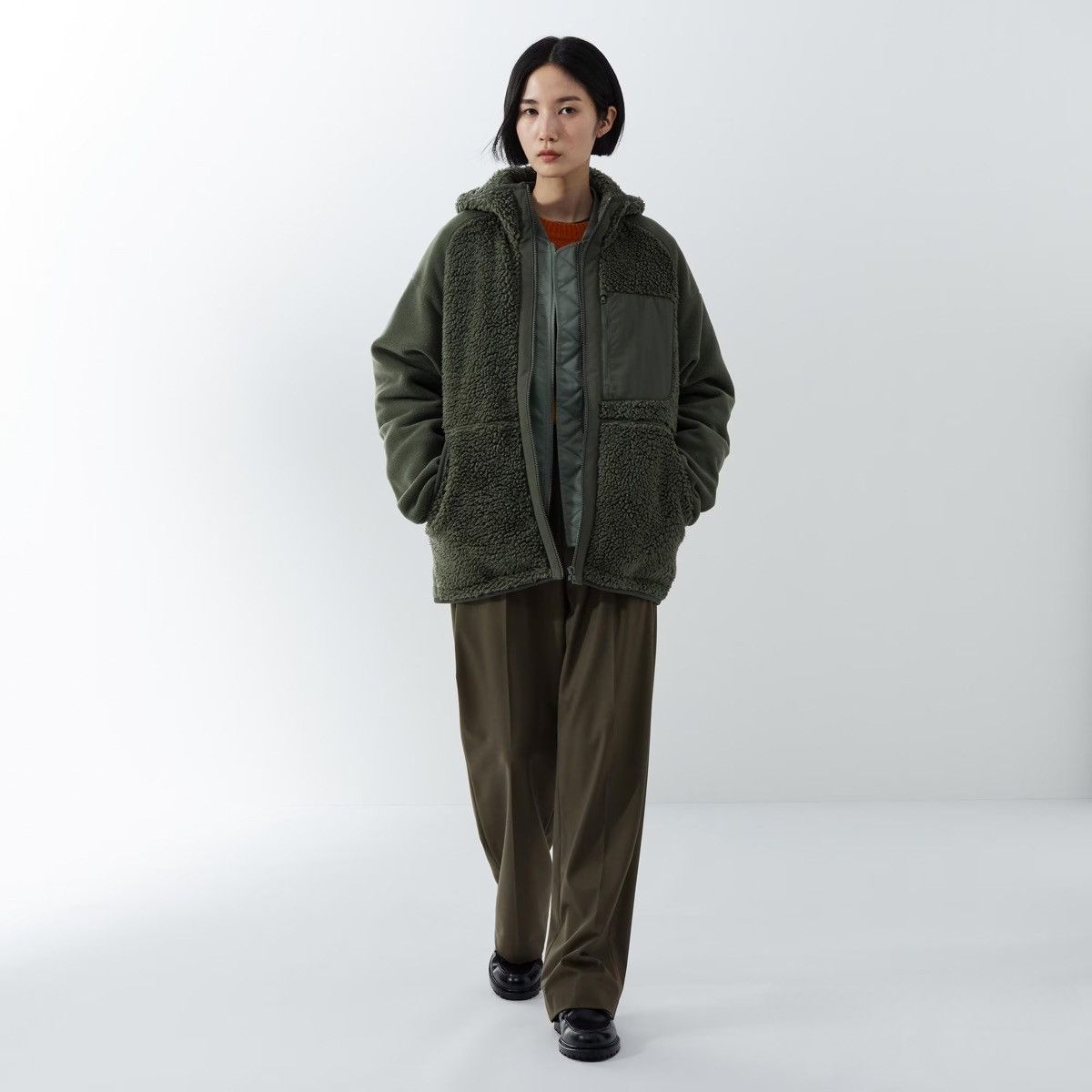 Uniqlo × White Mountaineering Medium Olive Fleece Long-Sleeve Hoodie Green Jacket Coat Size US M / EU 48-50 / 2 - 8 Thumbnail
