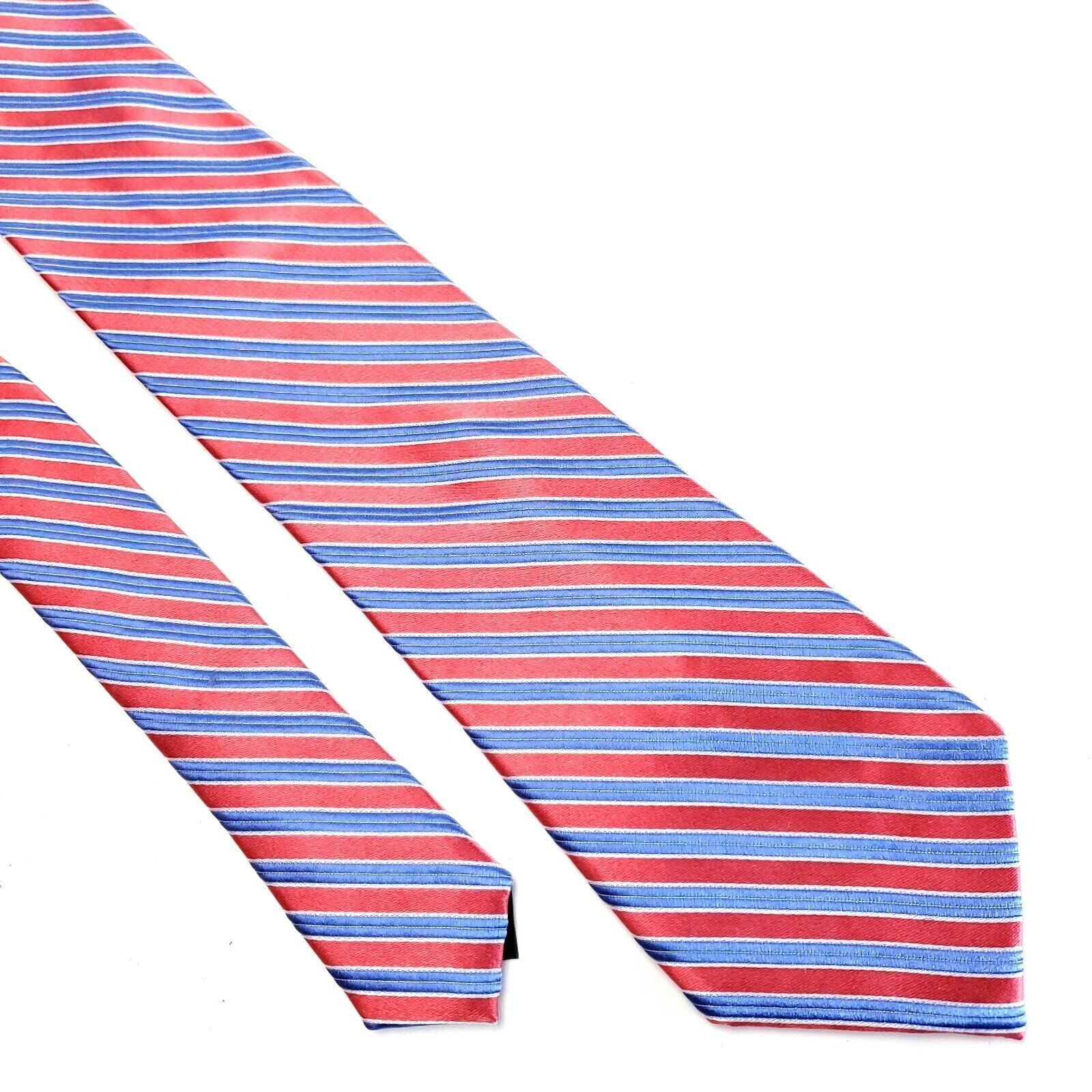 Michael Kors Michael Kors Red Blue Striped Woven Short Silk Tie Size ONE SIZE - 1 Thumbnail
