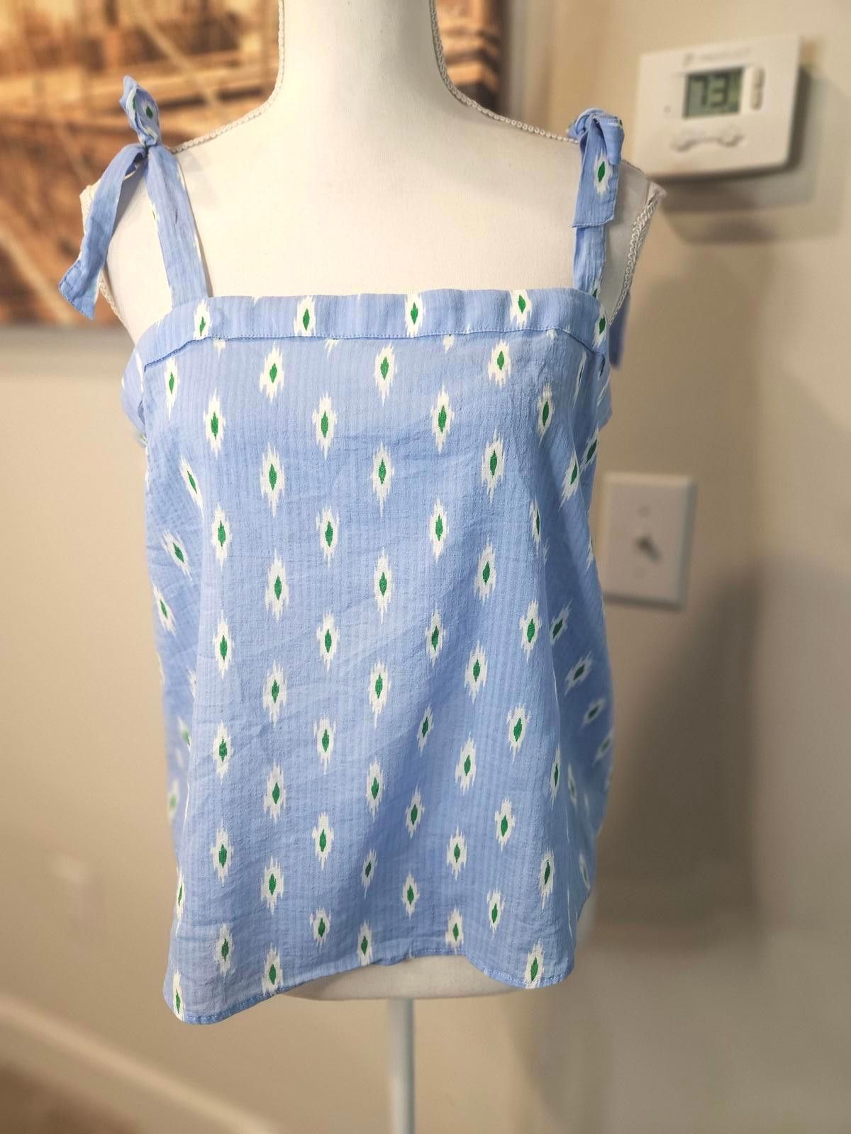 J.Crew J.Crew Blue Patterned Summer Top with Shoulder Ties #154 Size M / US 6-8 / IT 42-44 - 1 Thumbnail