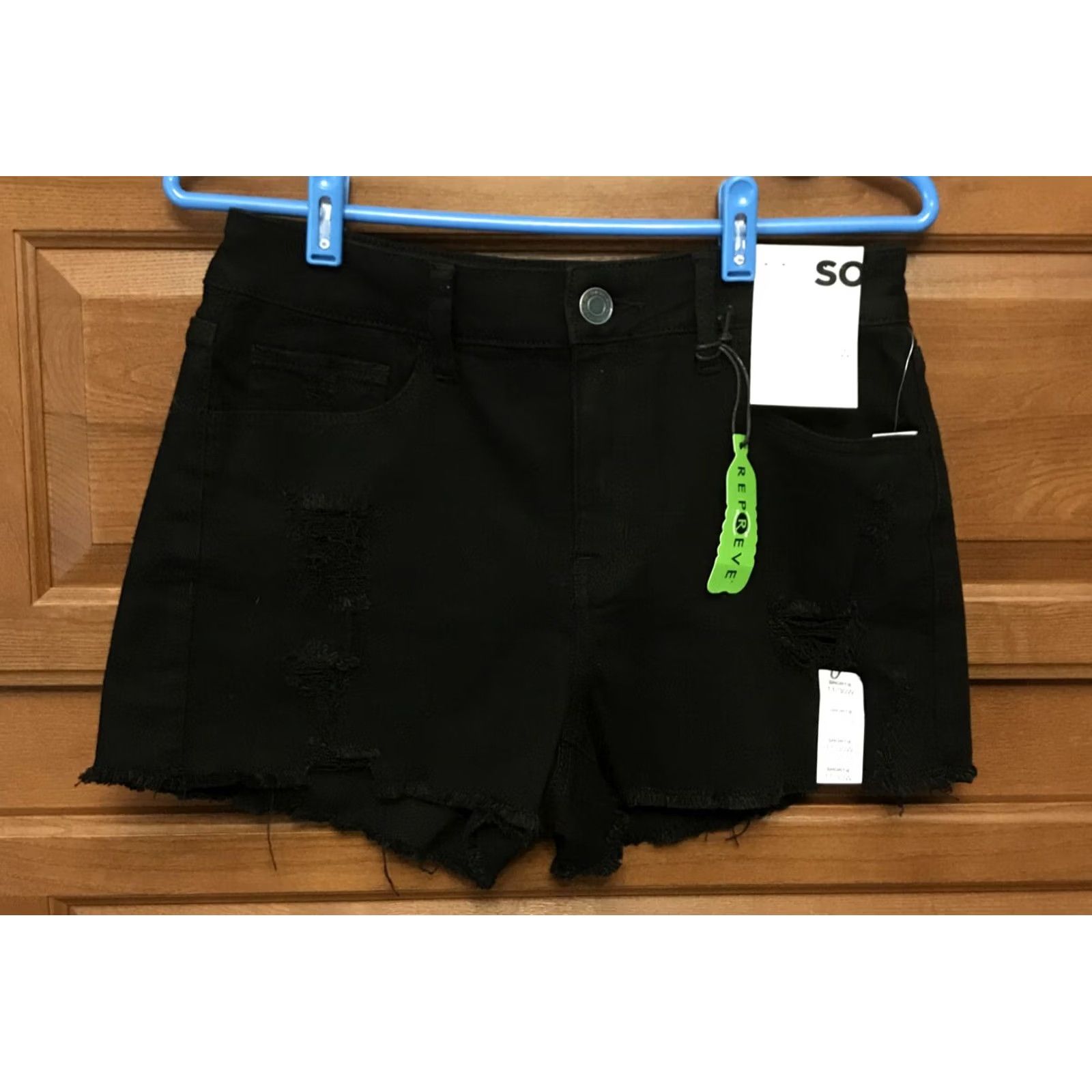 Vintage SO So Goods For Life Black High Rise Shortie Distressed Denim Shorts 11/Juniors 30x2.5in Pocket Stretch Womens Size 32" / US 10 / IT 46 - 2 Thumbnail