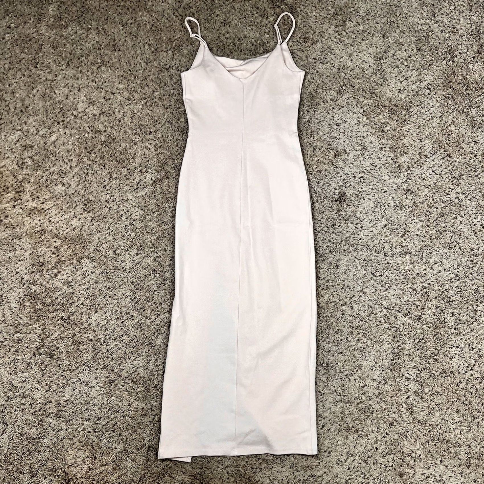 Forever 21 FOREVER 21 Spaghetti Strappy V-Neck Midi Dress Womens S Pink Pastel Solid Stretch Fitted Summer Spring Fall Party Wedding Lightweight Sleeveless Size S / US 4 / IT 40 - 3 Thumbnail