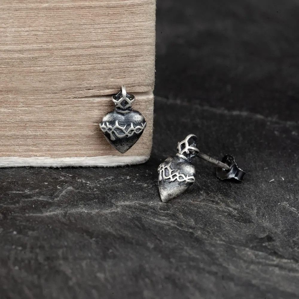 Jewelry Heart of Thorns Stud Earrings 925 Sterling Silver Ear Gift Size ONE SIZE - 4 Thumbnail