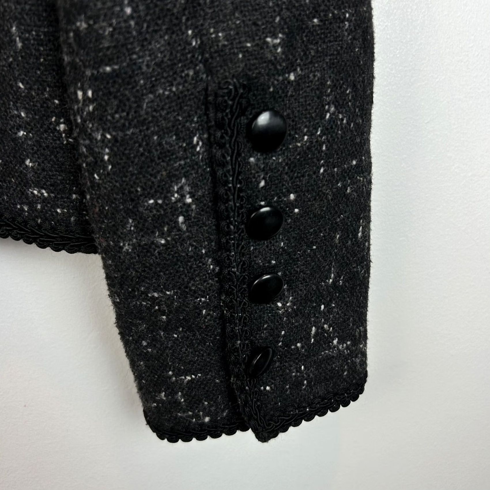 Vintage Peabody House Blazer Womens 12 Black Textured Wool Blend Lined Jacket Tweed Single-Breasted 5-Button Collarless Read Mens Womens Girls Size XL / US 12-14 / IT 48-50 - 7 Thumbnail