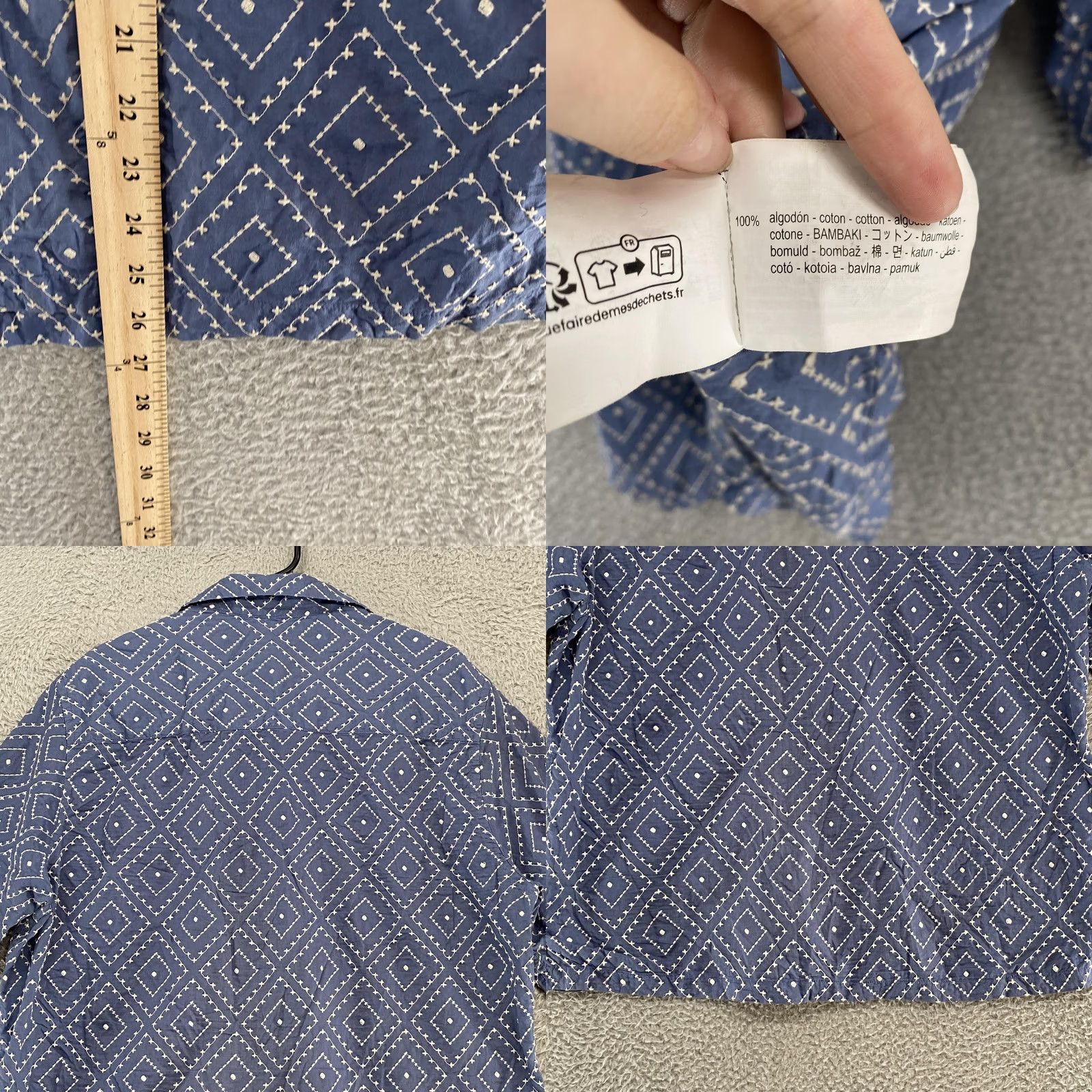 Zara Zara Embroidered Shirt Mens Medium Blue Short Sleeve Button Up Diamond Cotton Embroidered Geometric Beach Vacation Button-Up Mens Jacket? Size US M / EU 48-50 / 2 - 8 Thumbnail