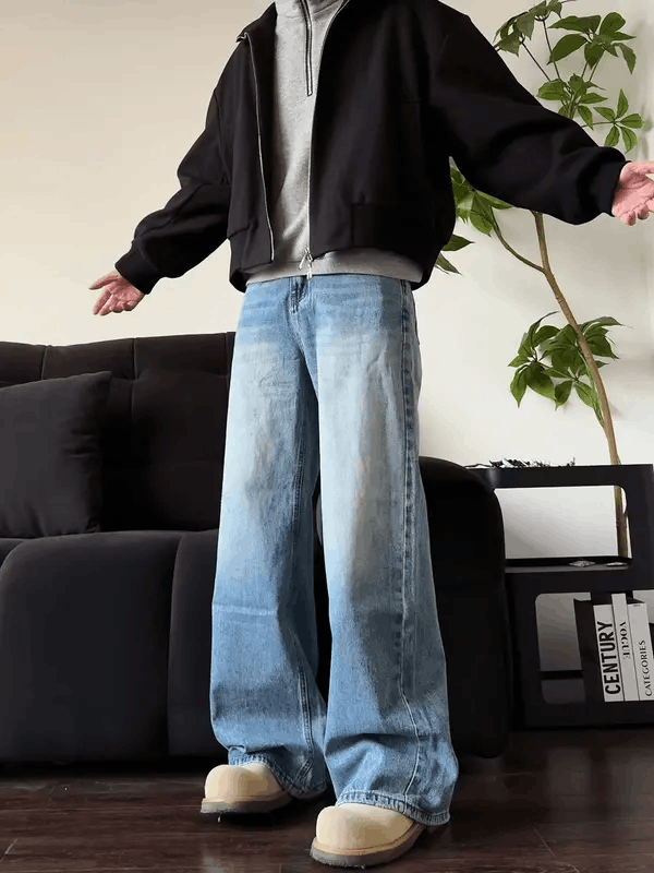 Jean Kitazawa x Kawa Blue Washed Straight Baggy Wide Leg Jeans Size US 30 / EU 46 - 3 Thumbnail