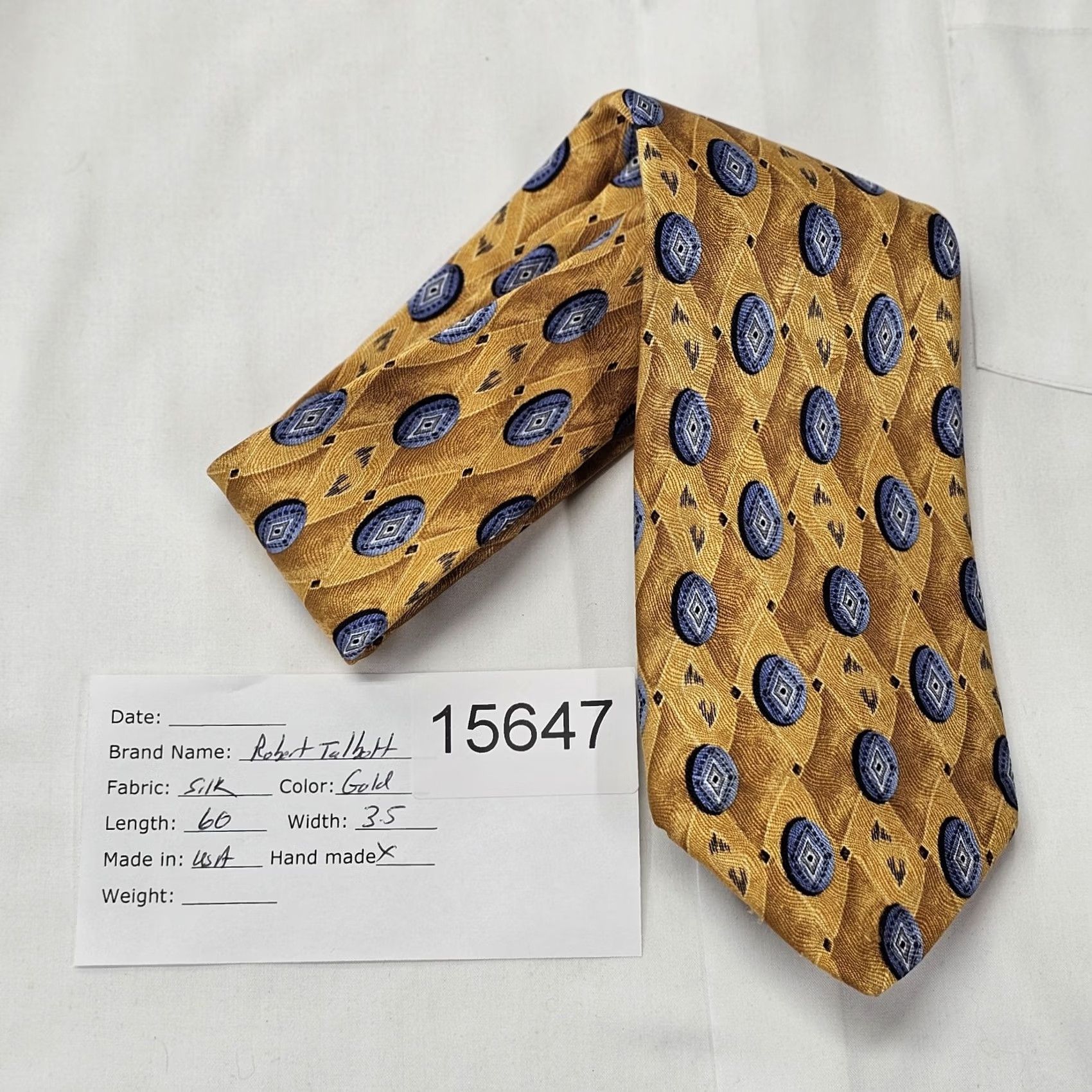 Robert Talbott Robert Talbott Studio Tie Men's Golden Geometric Printed Necktie Preppy Classic Silk Silk Necktie 57-60” Gold Geometric Abstract Designer Men Carded Size ONE SIZE - 7 Thumbnail