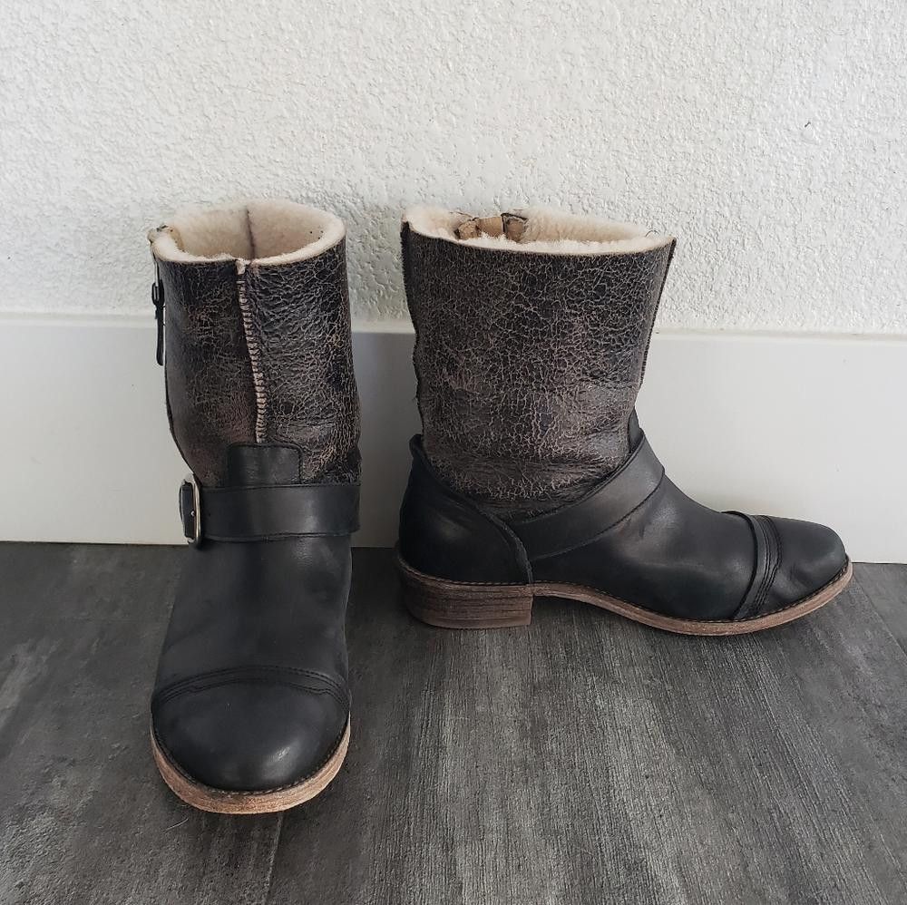 Koolaburra Black Brown Koolaburra Duarte Leather Moto Boot Size US 6.5 / IT 36.5 - 3 Thumbnail