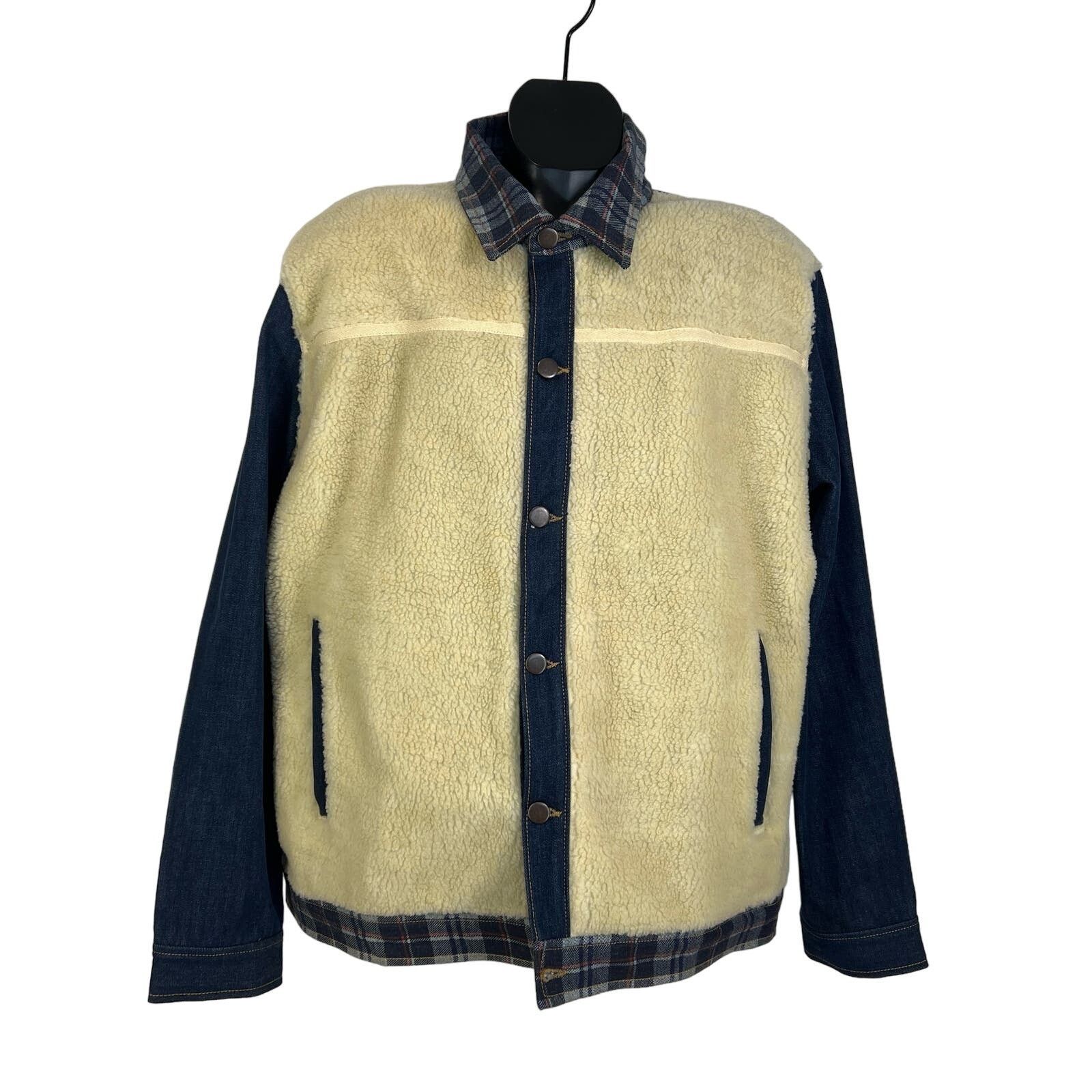 Other Sun + Stone Plaid Sherpa Denim Jacket Blue Ivory Size US XL / EU 56 / 4 - 1 Thumbnail