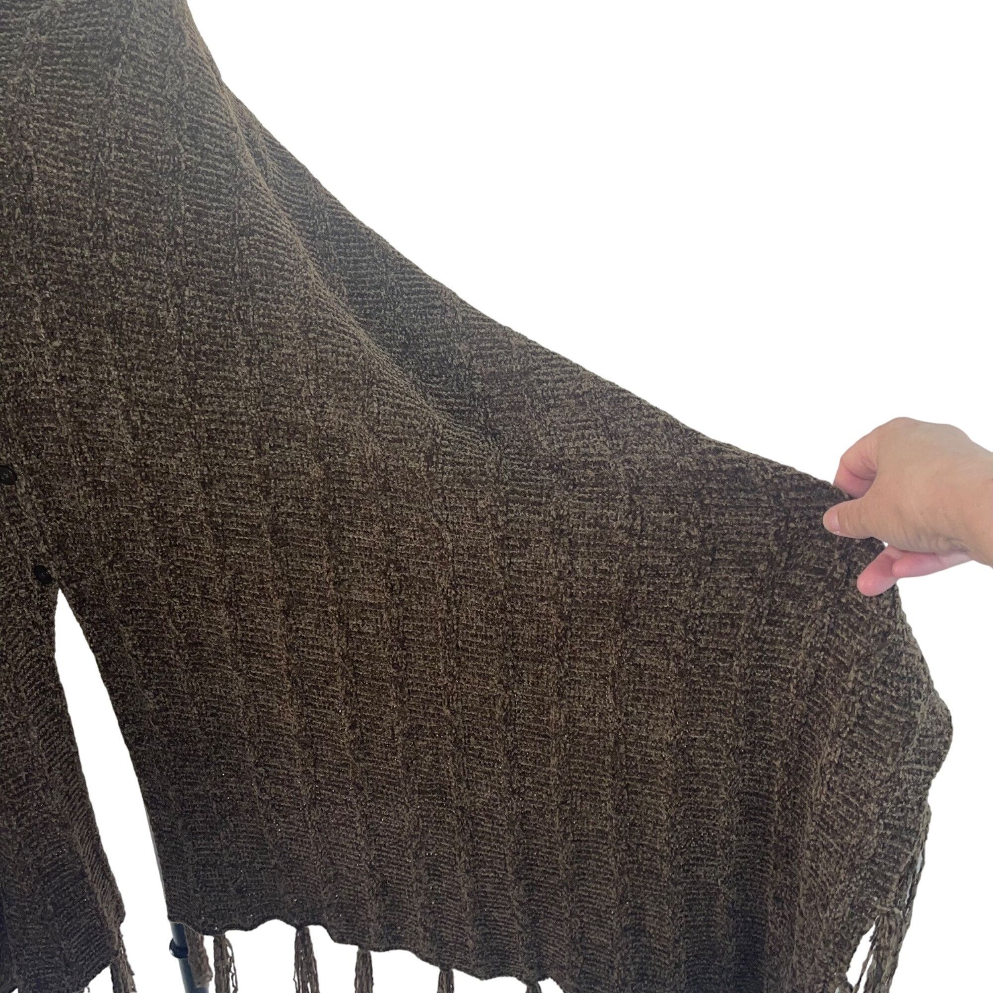 Other Womens Poncho One Size Brown Button Front Fringe Size ONE SIZE - 3 Thumbnail